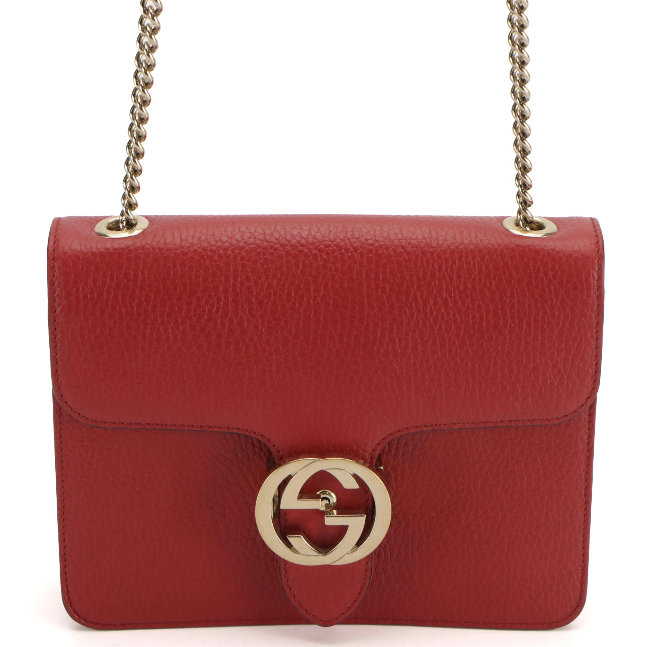 Gucci GG Marmont Chain Link Crossbody Bag in Red Calfskin Leather