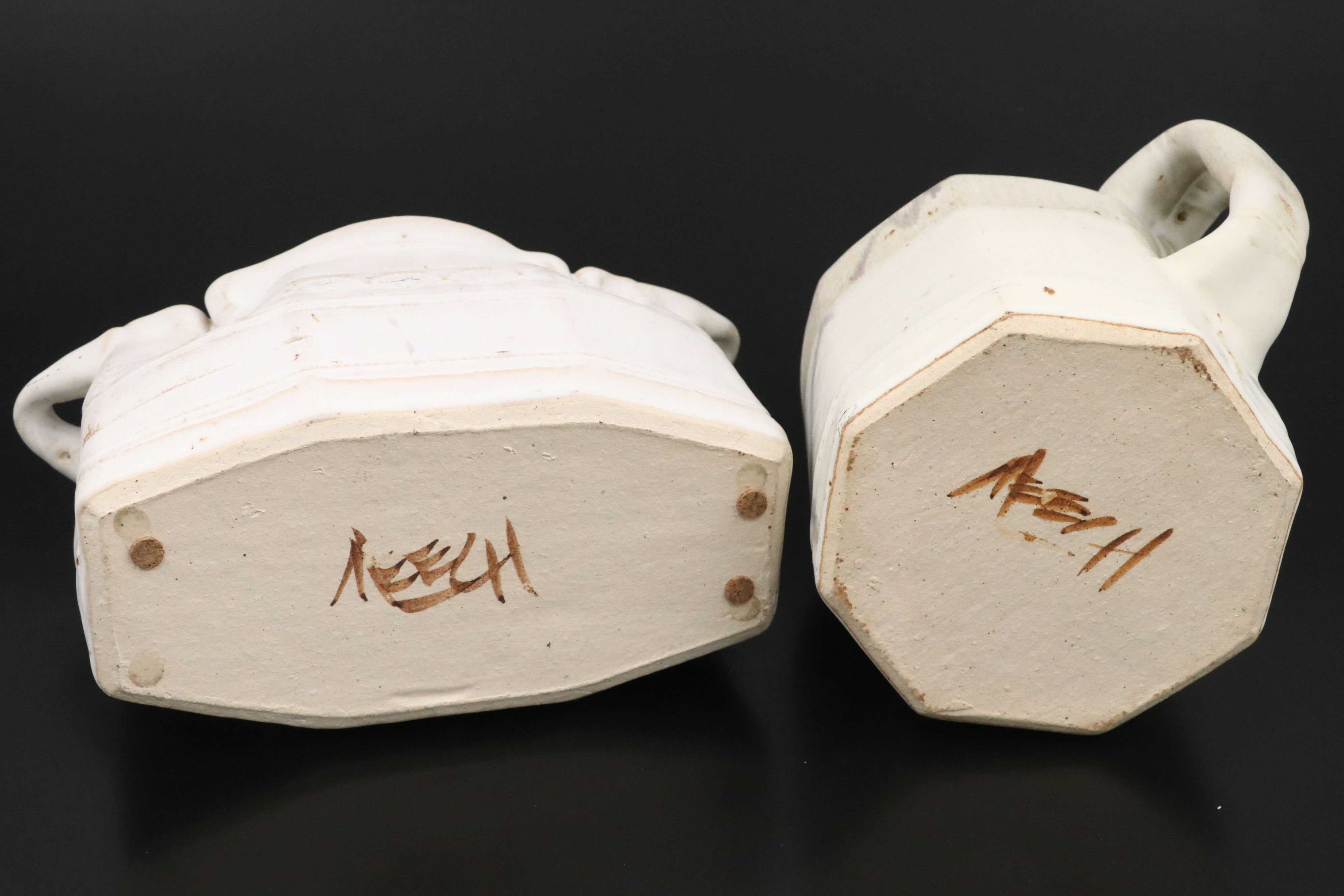 Artist Signed Art Pottery Pitcher, Lidded Jar, and More Table Accessories