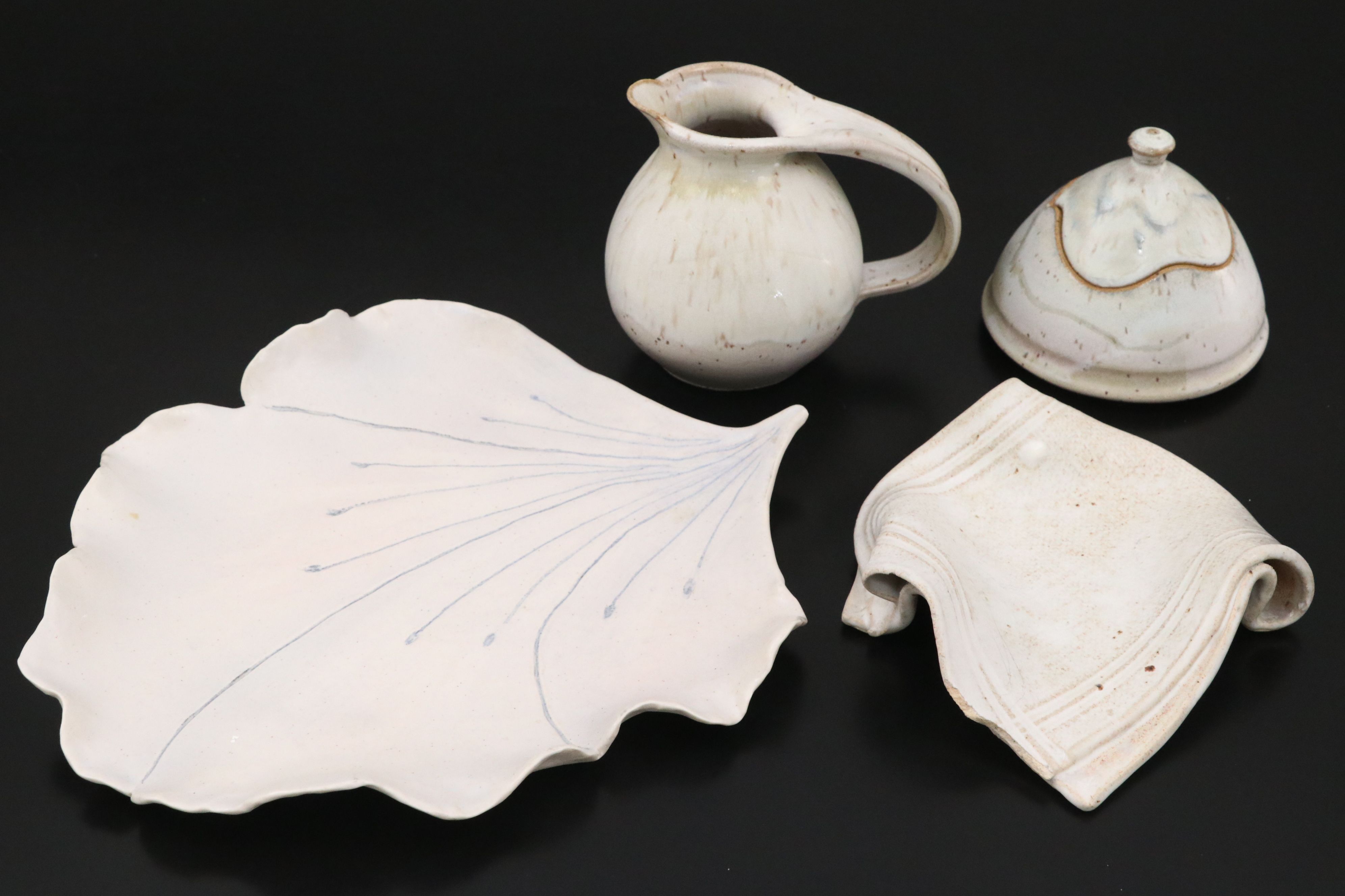 Artist Signed Art Pottery Pitcher, Lidded Jar, and More Table Accessories