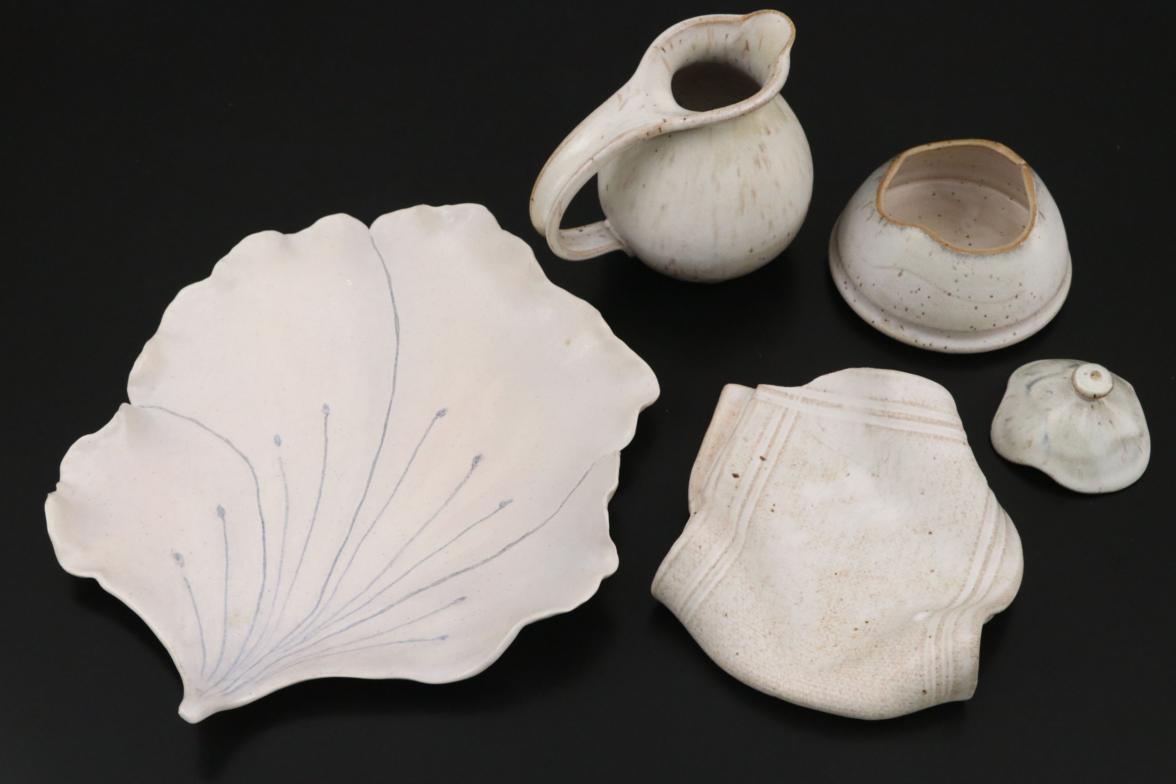 Artist Signed Art Pottery Pitcher, Lidded Jar, and More Table Accessories