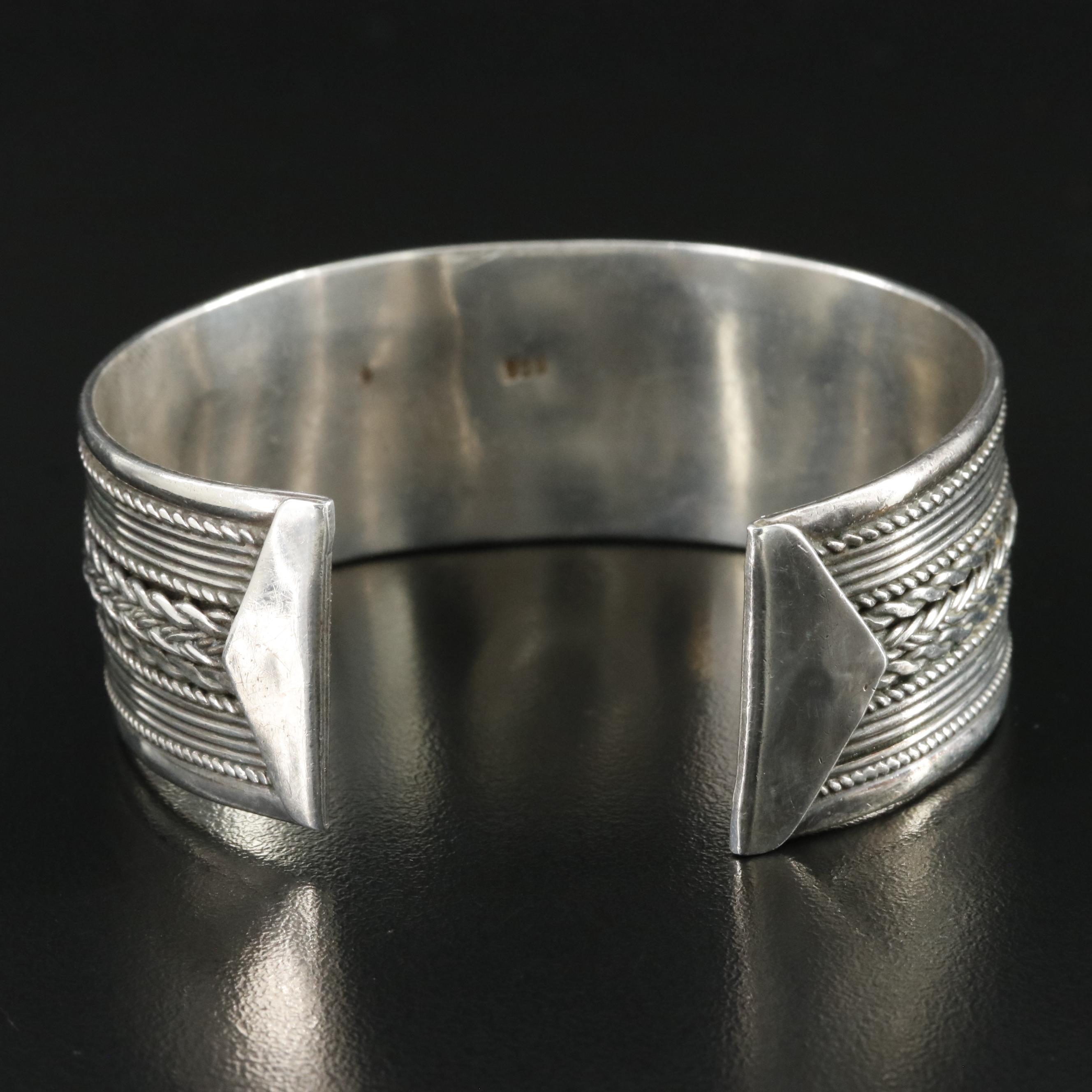 Sterling Cuff with Rope Trim