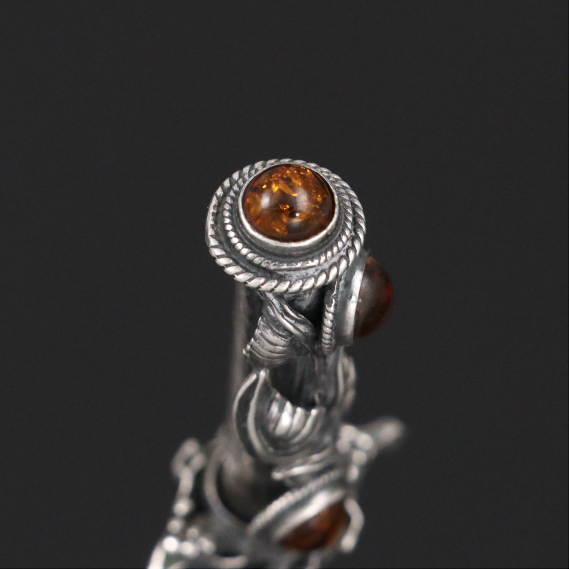 Art Nouveau Sterling with Spangled Amber Cabochons Letter Opener