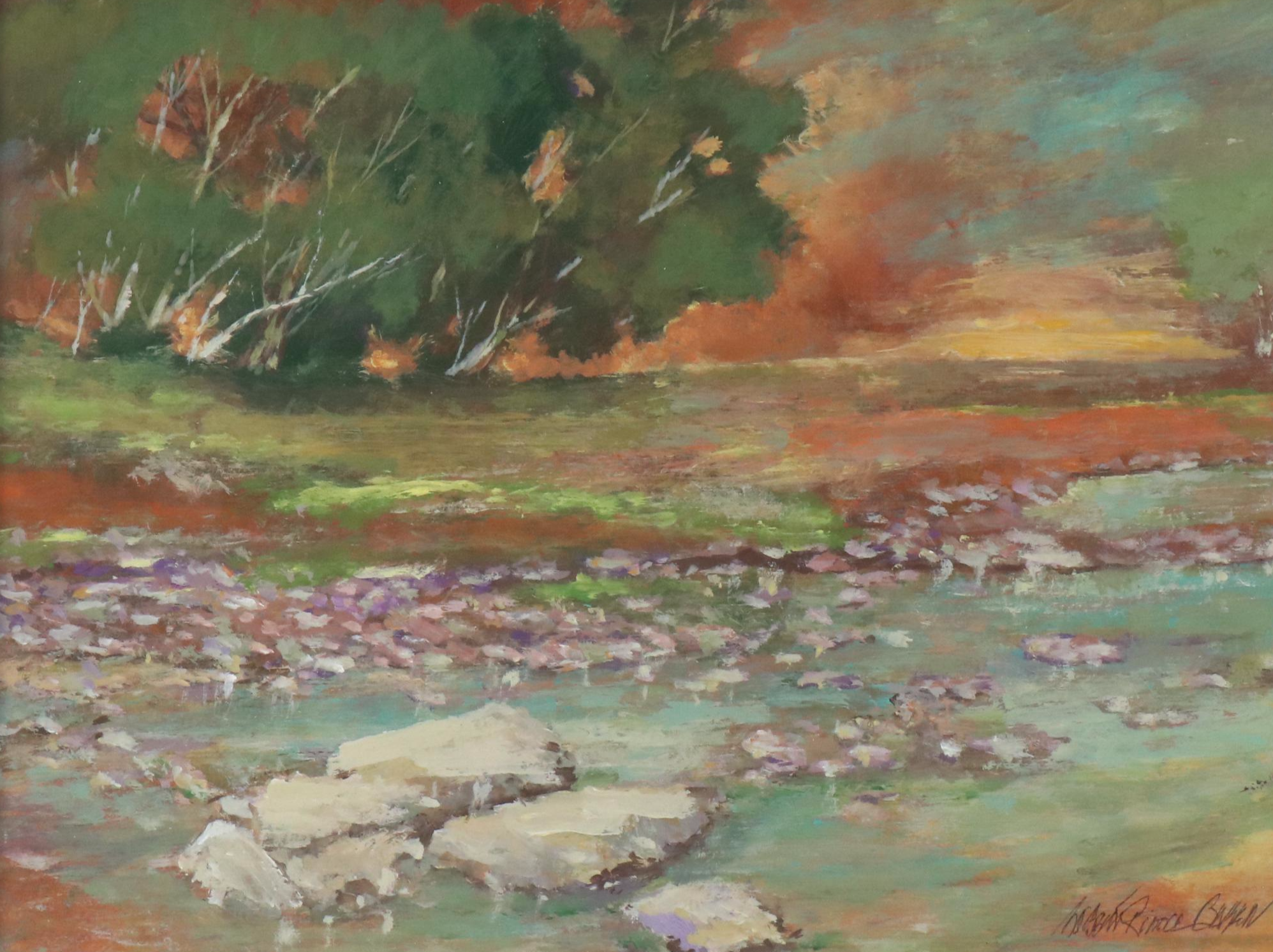 Robert Riddle Baker Landscape Acrylic Painting "Low Flow of the Creek," 2024
