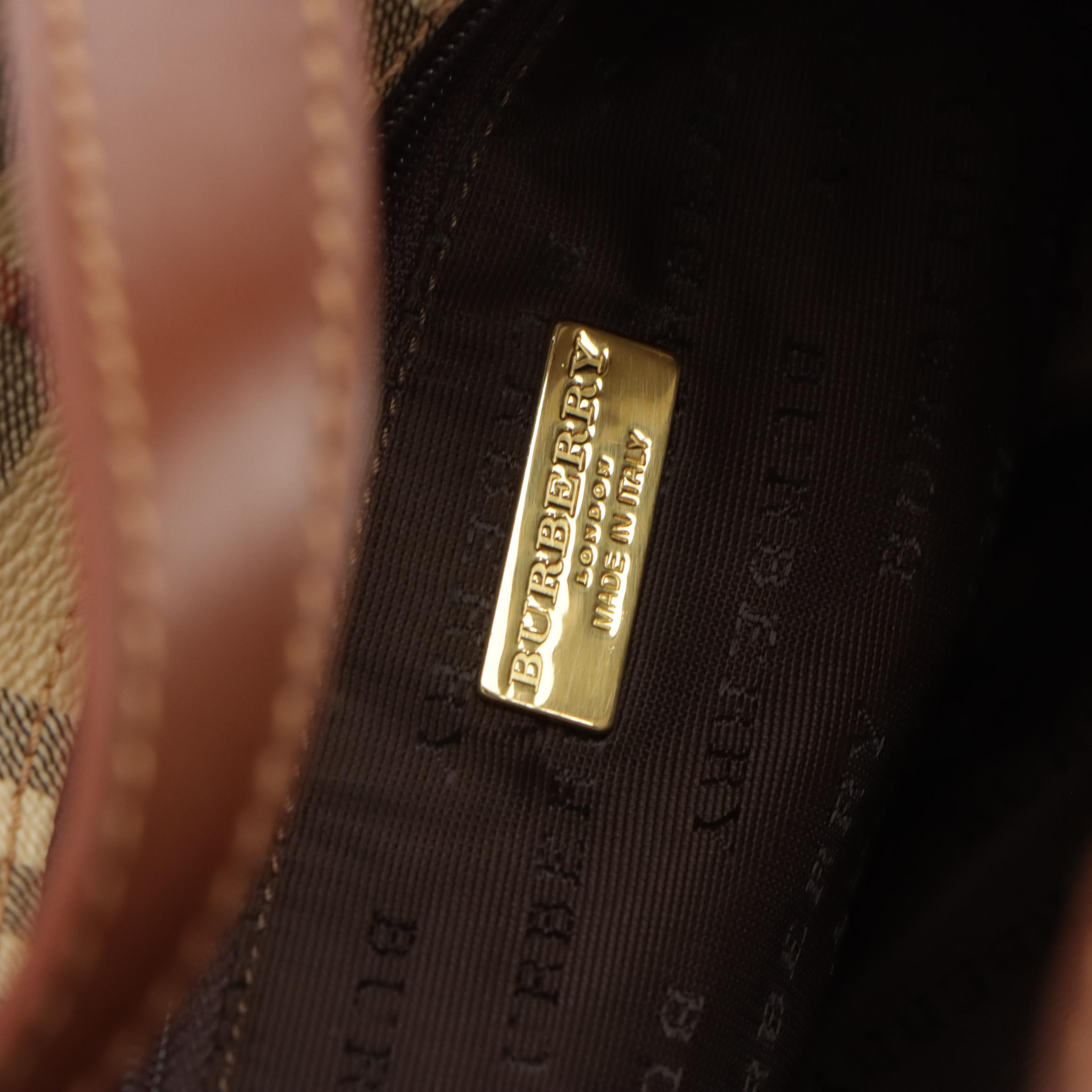 Burberry Shoulder Tote in Haymarket Check Canvas and Brown Leather Trim