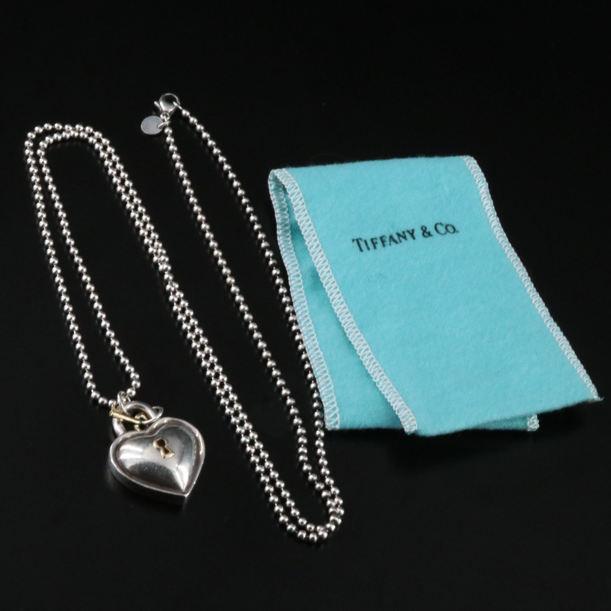 Tiffany & Co. Sterling and 18K Heart Lock Key Pendant Necklace