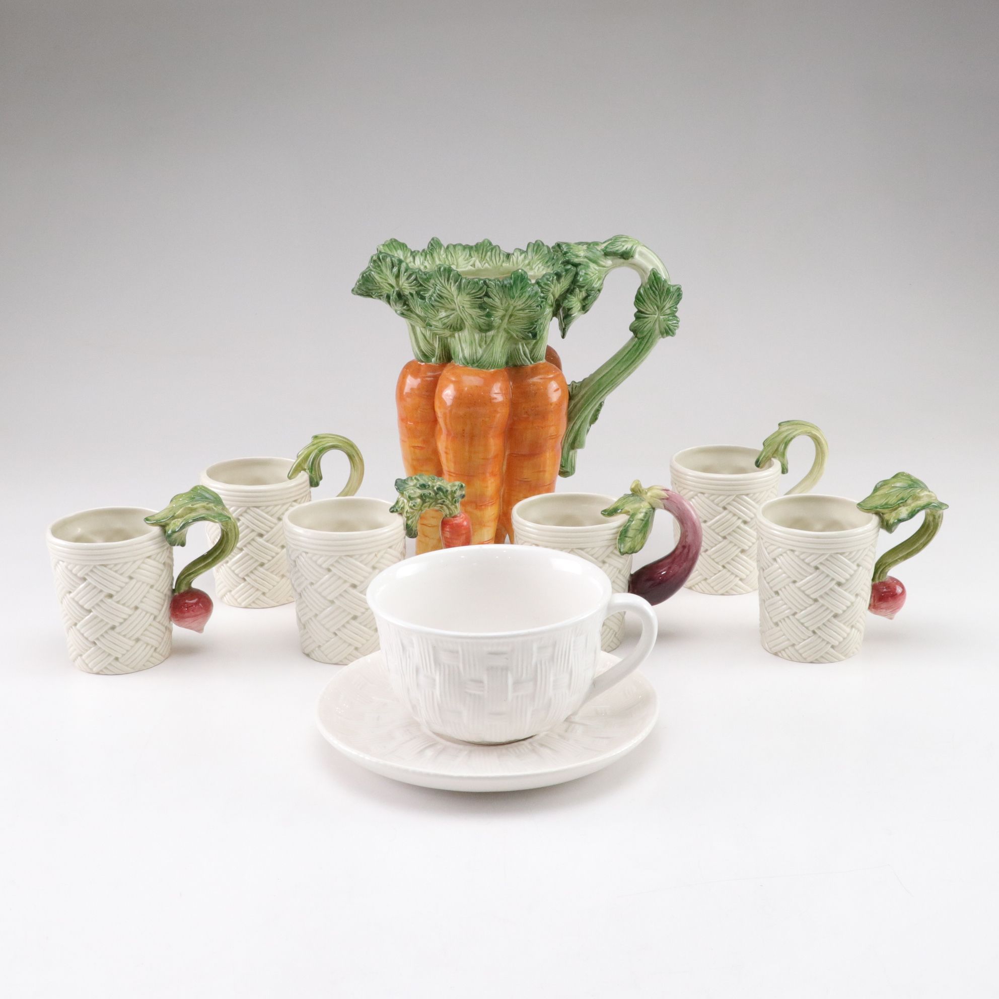 Fitz & Floyd Harvest Basket Weave Vegetable Mugs, Carrot Bunch Pitcher and More
