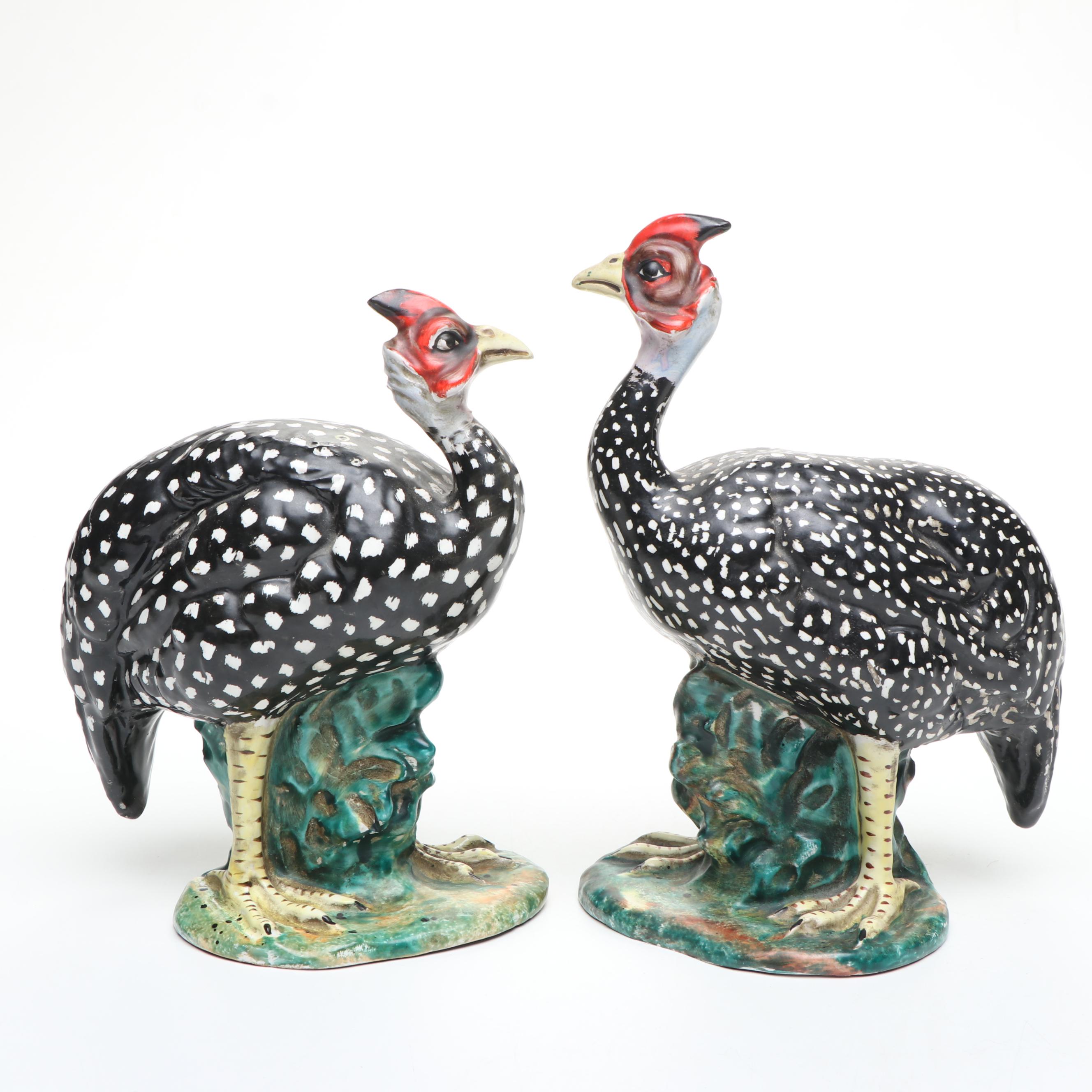 Italian Ceramic Guinea Fowl Figurines