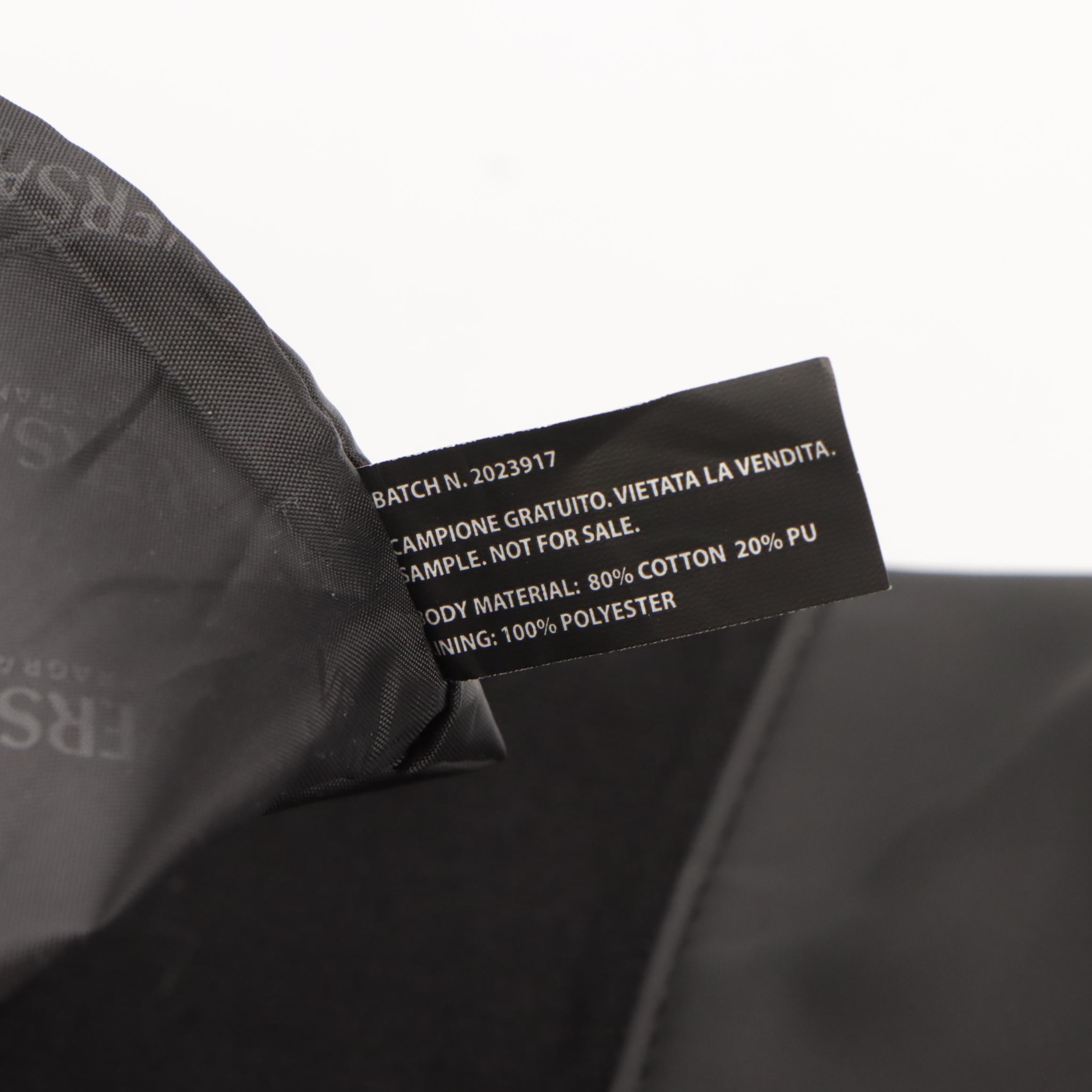 Versace Fragrances Logo Trimmed Vertical Two-Way Tote in Black Canvas