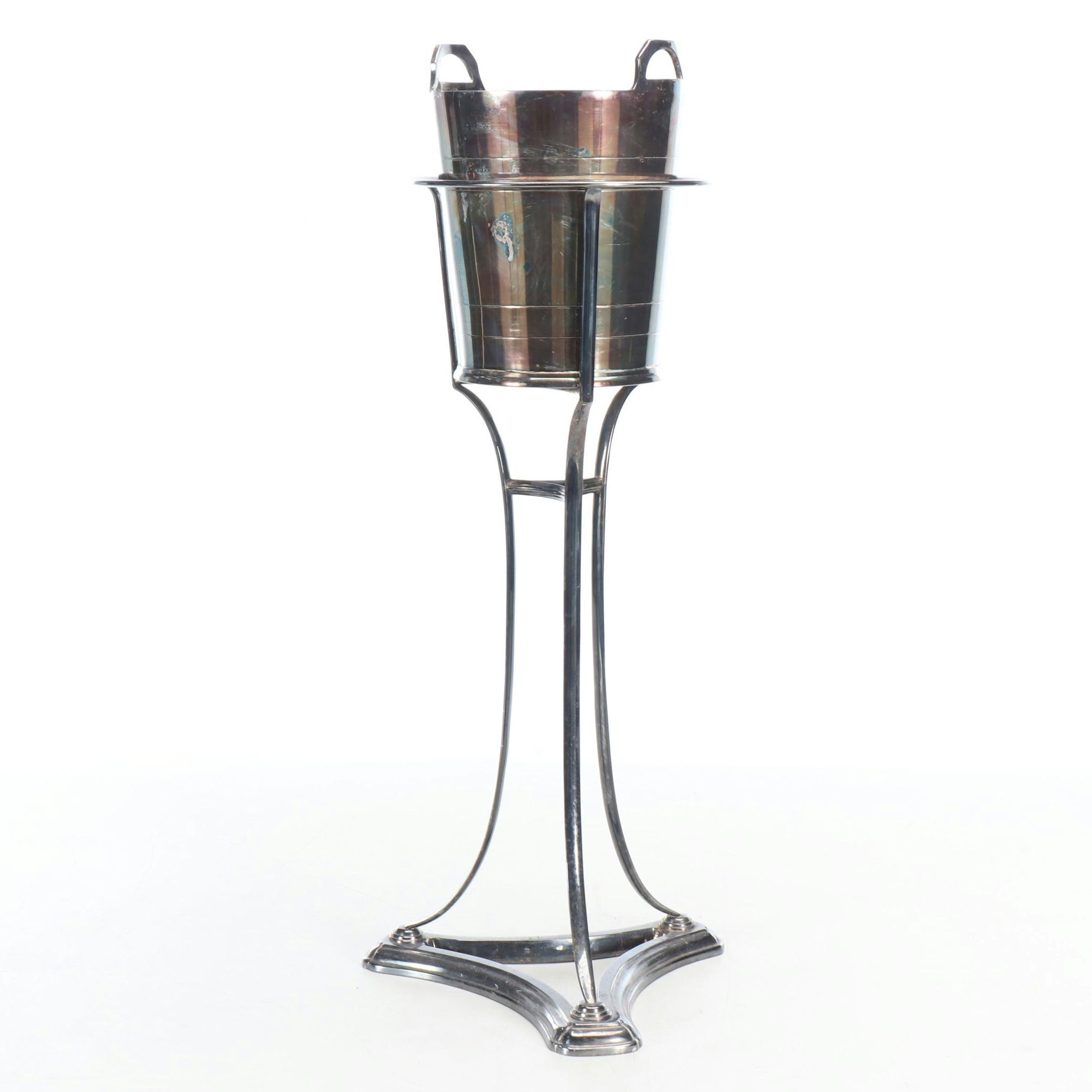 Silver Plate Champagne Bucket with Metal Stand