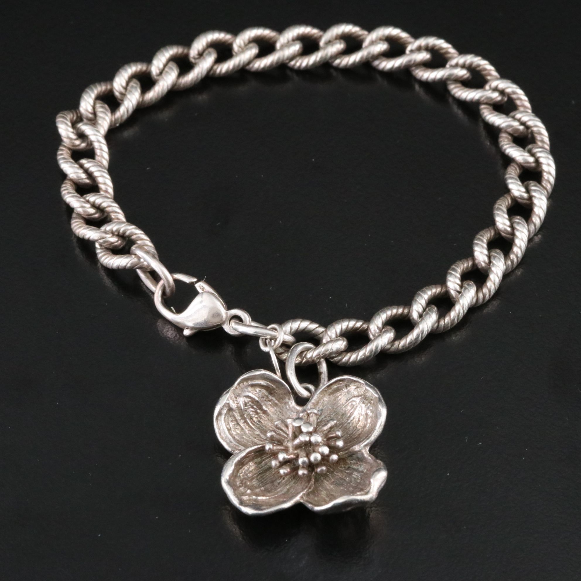 Tiffany & Co. Sterling Dogwood Flower Charm Bracelet