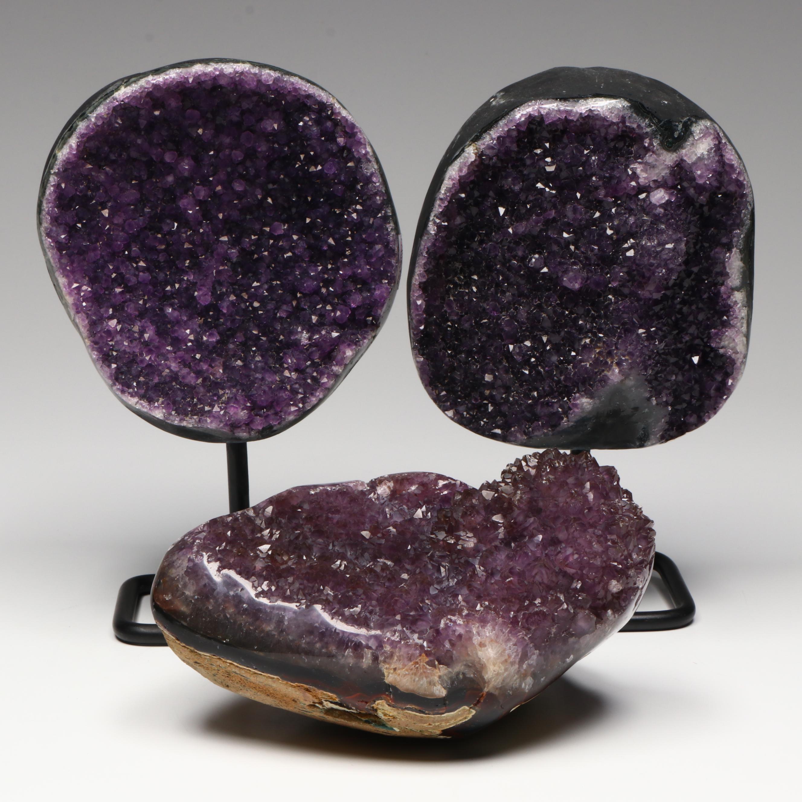 Amethyst Specimens with Modern Metal Stands
