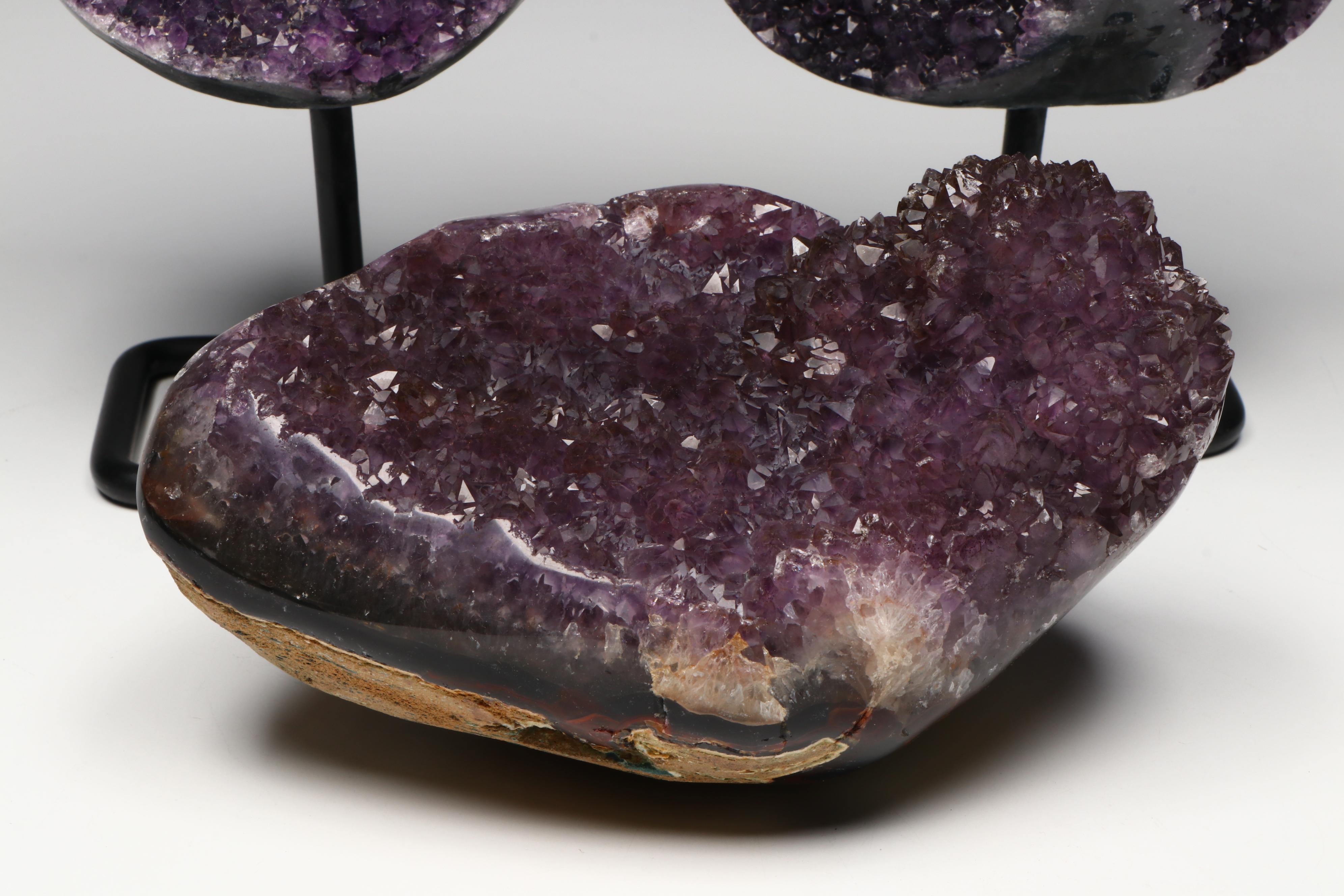 Amethyst Specimens with Modern Metal Stands