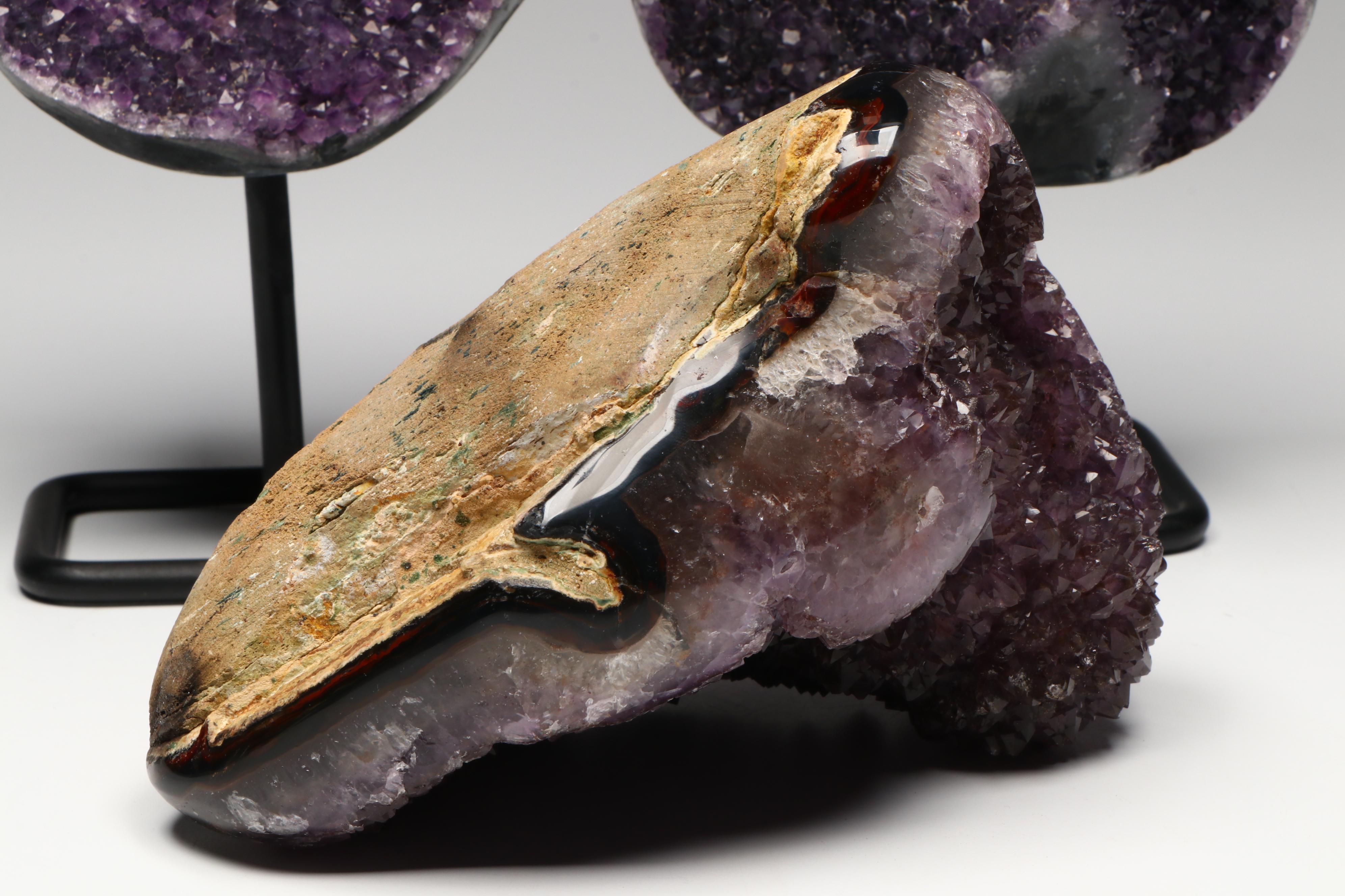 Amethyst Specimens with Modern Metal Stands