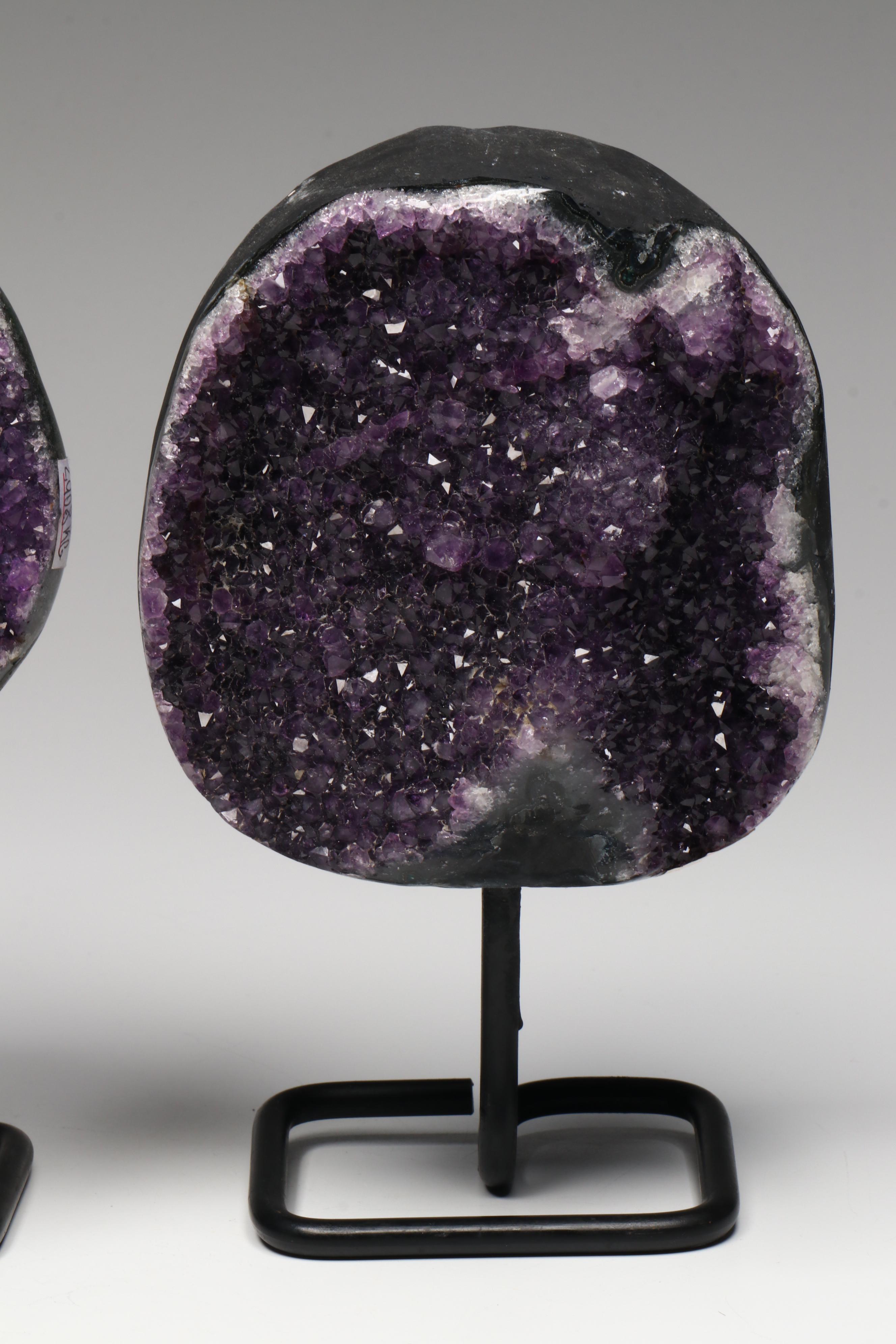 Amethyst Specimens with Modern Metal Stands