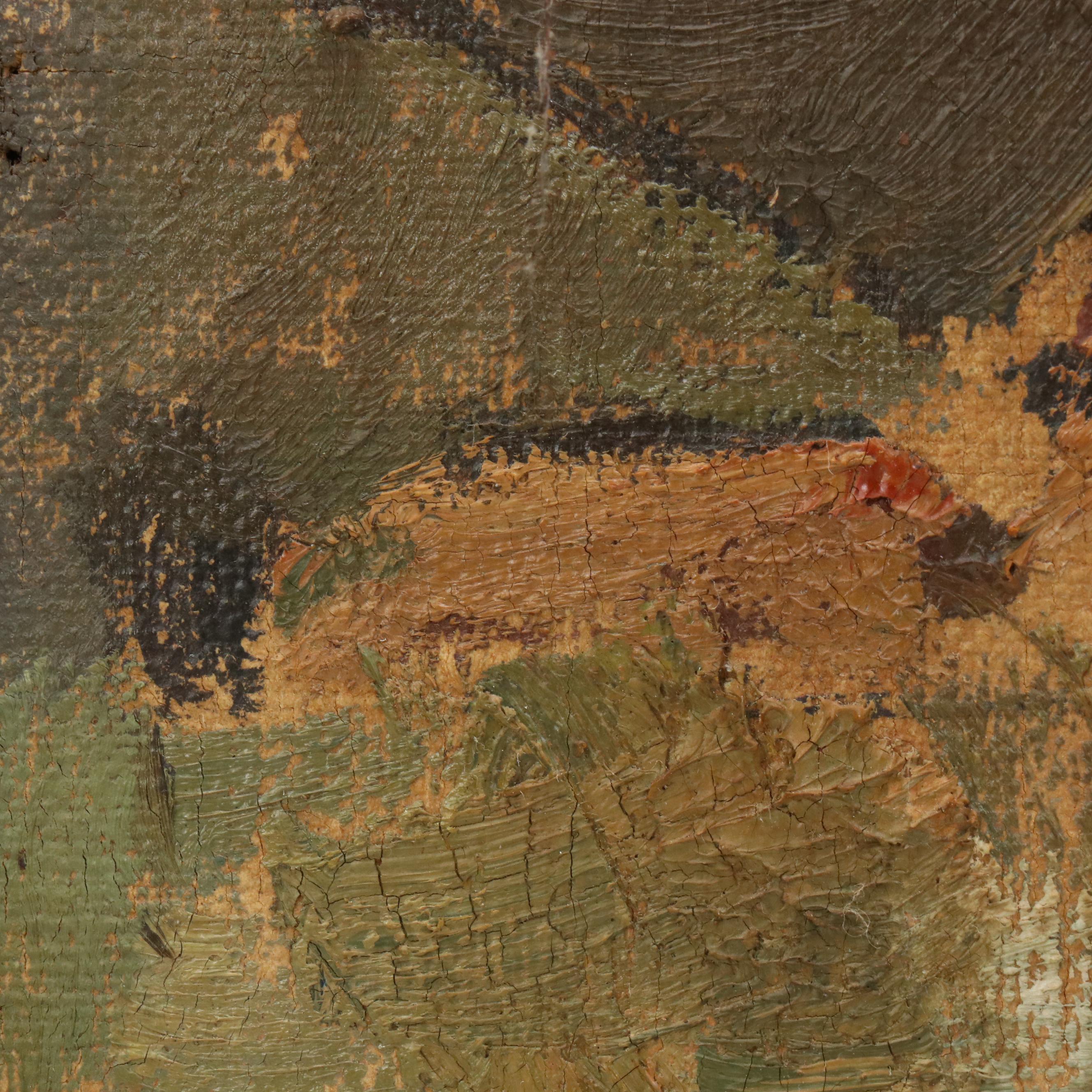 Village Landscape Oil Painting, Circa 1950