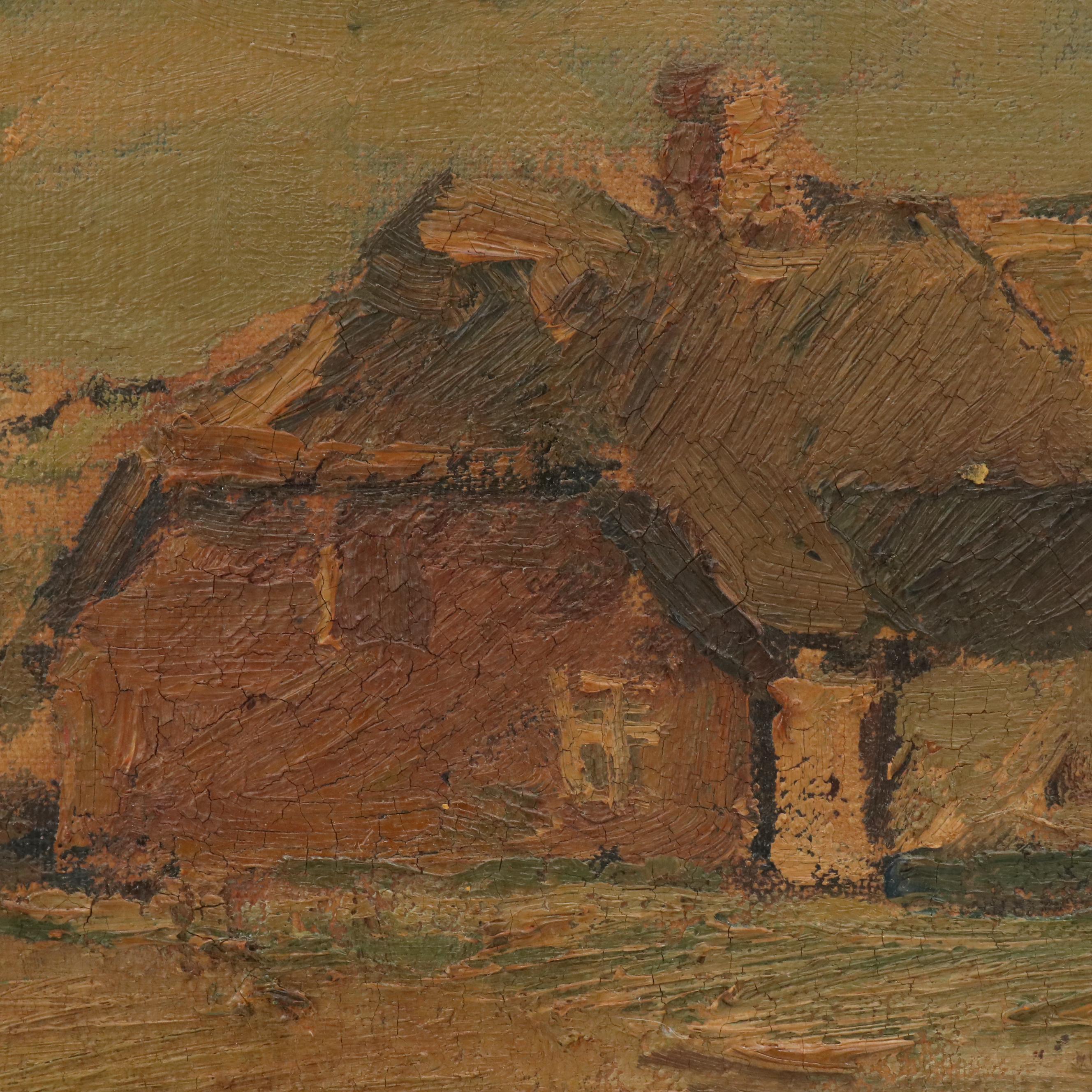 Village Landscape Oil Painting, Circa 1950