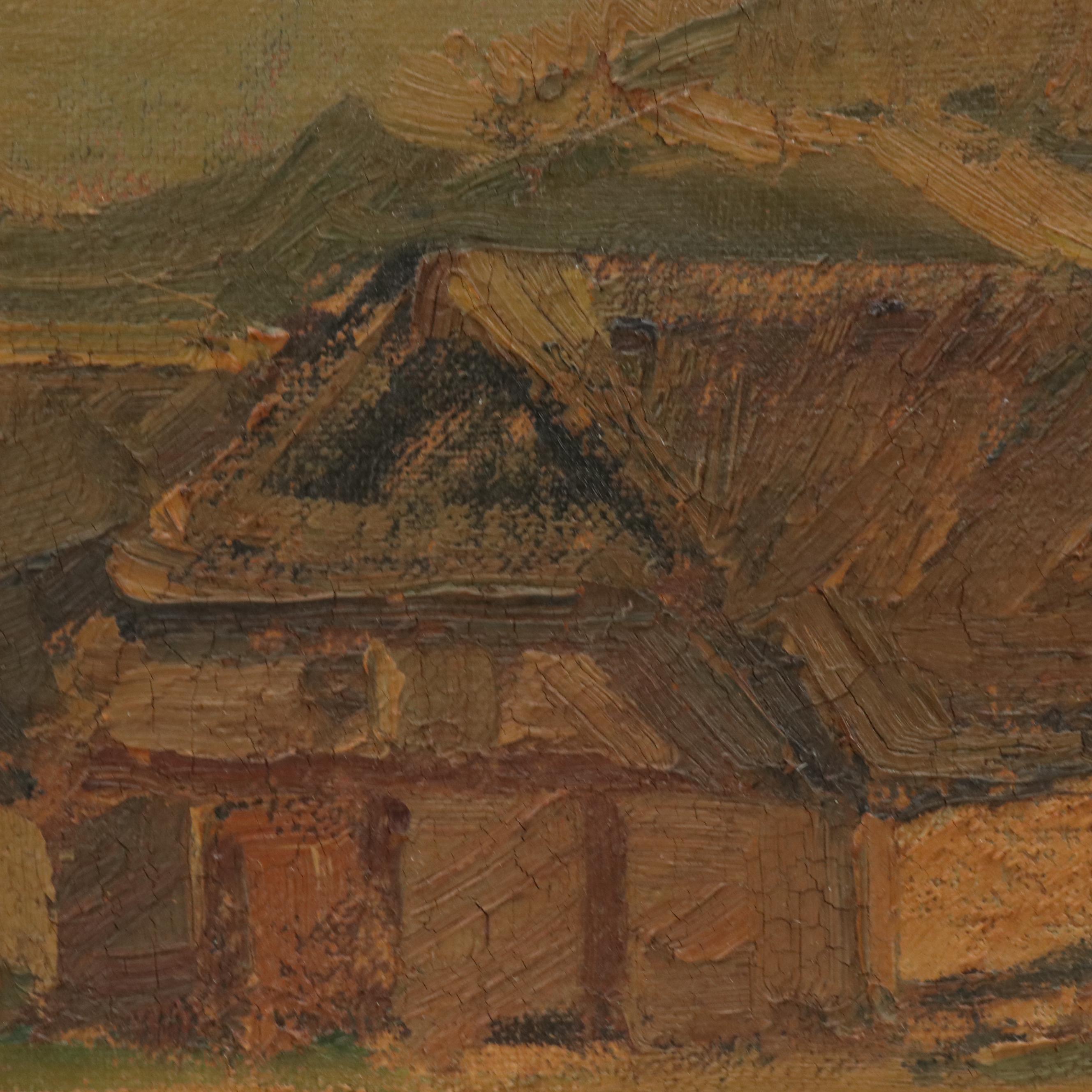 Village Landscape Oil Painting, Circa 1950