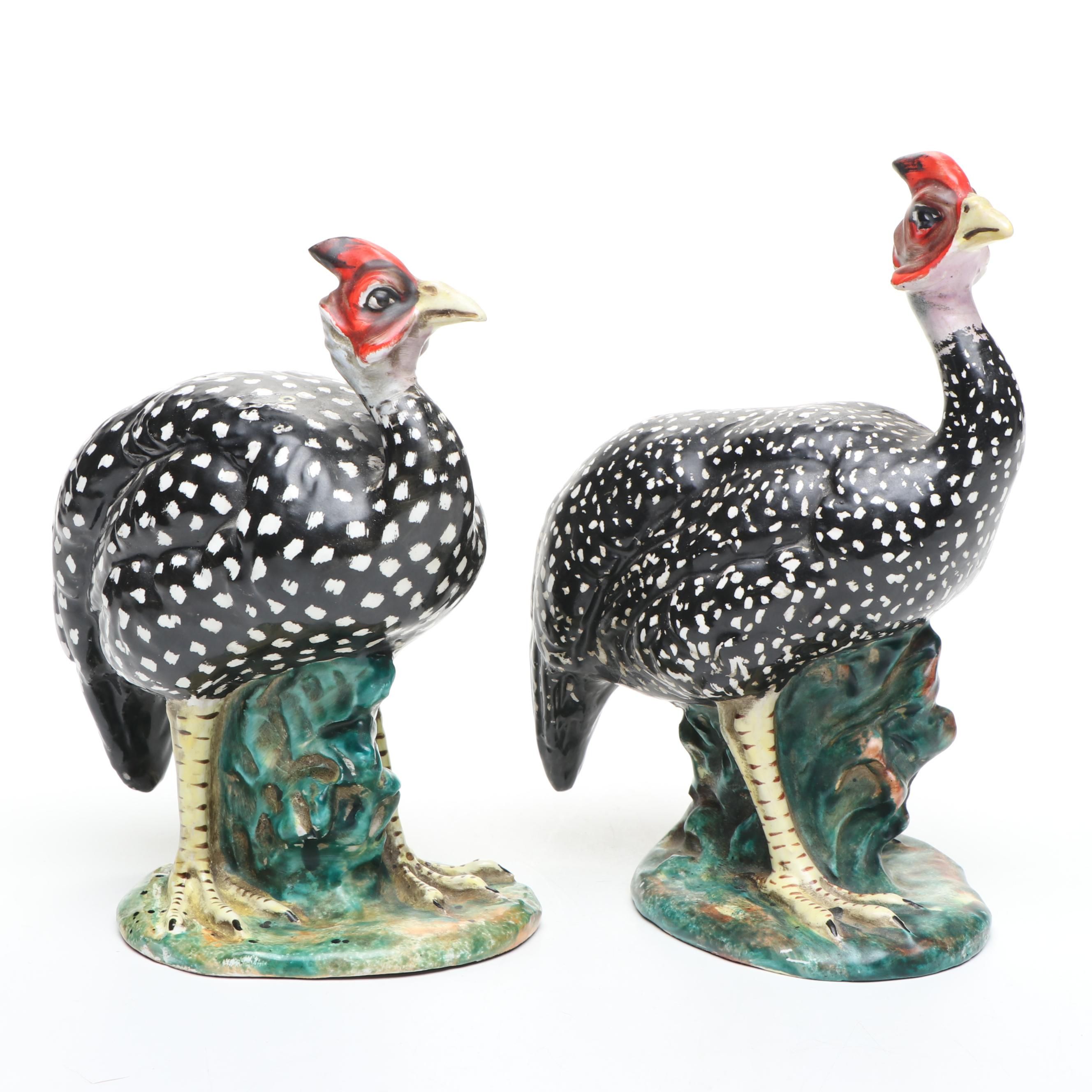 Italian Ceramic Guinea Fowl Figurines