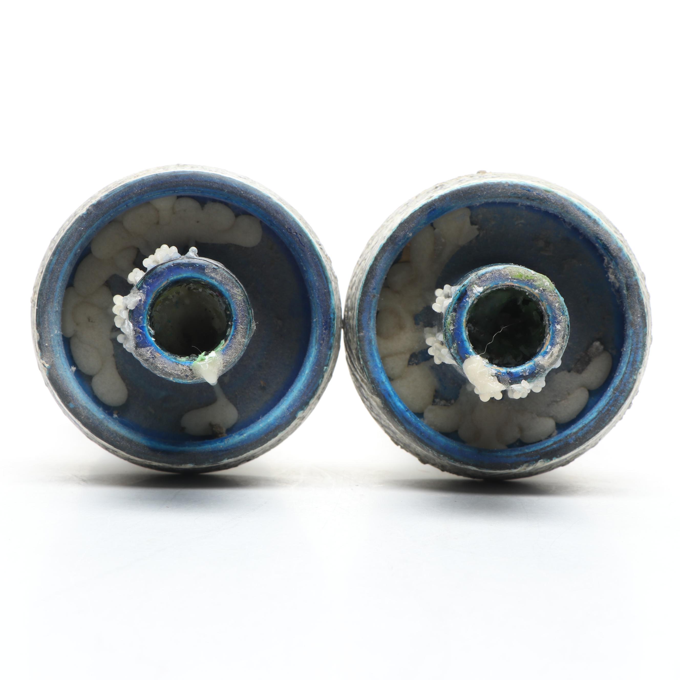 Italian Pottery Hand-Painted Candlesticks Pair