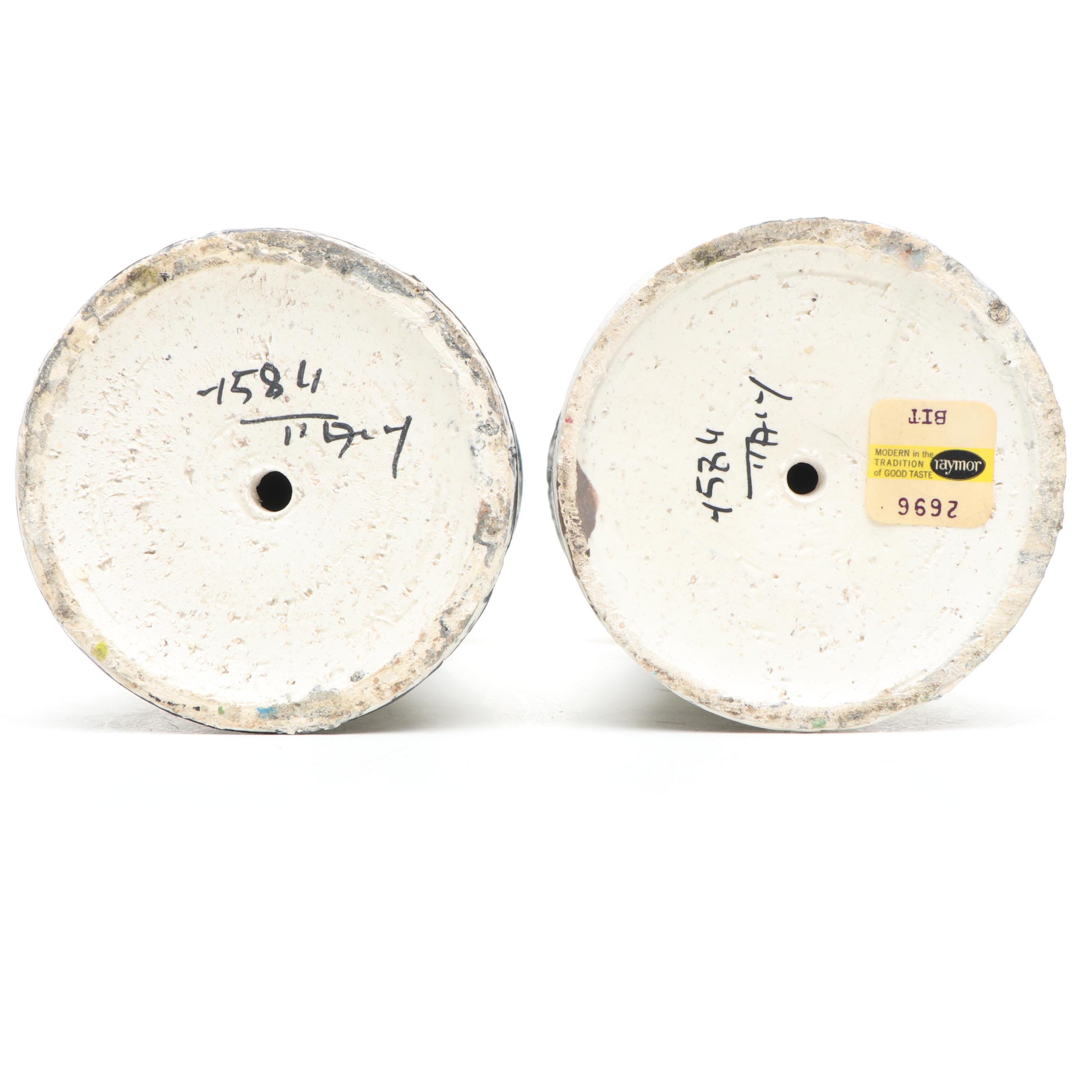 Italian Pottery Hand-Painted Candlesticks Pair