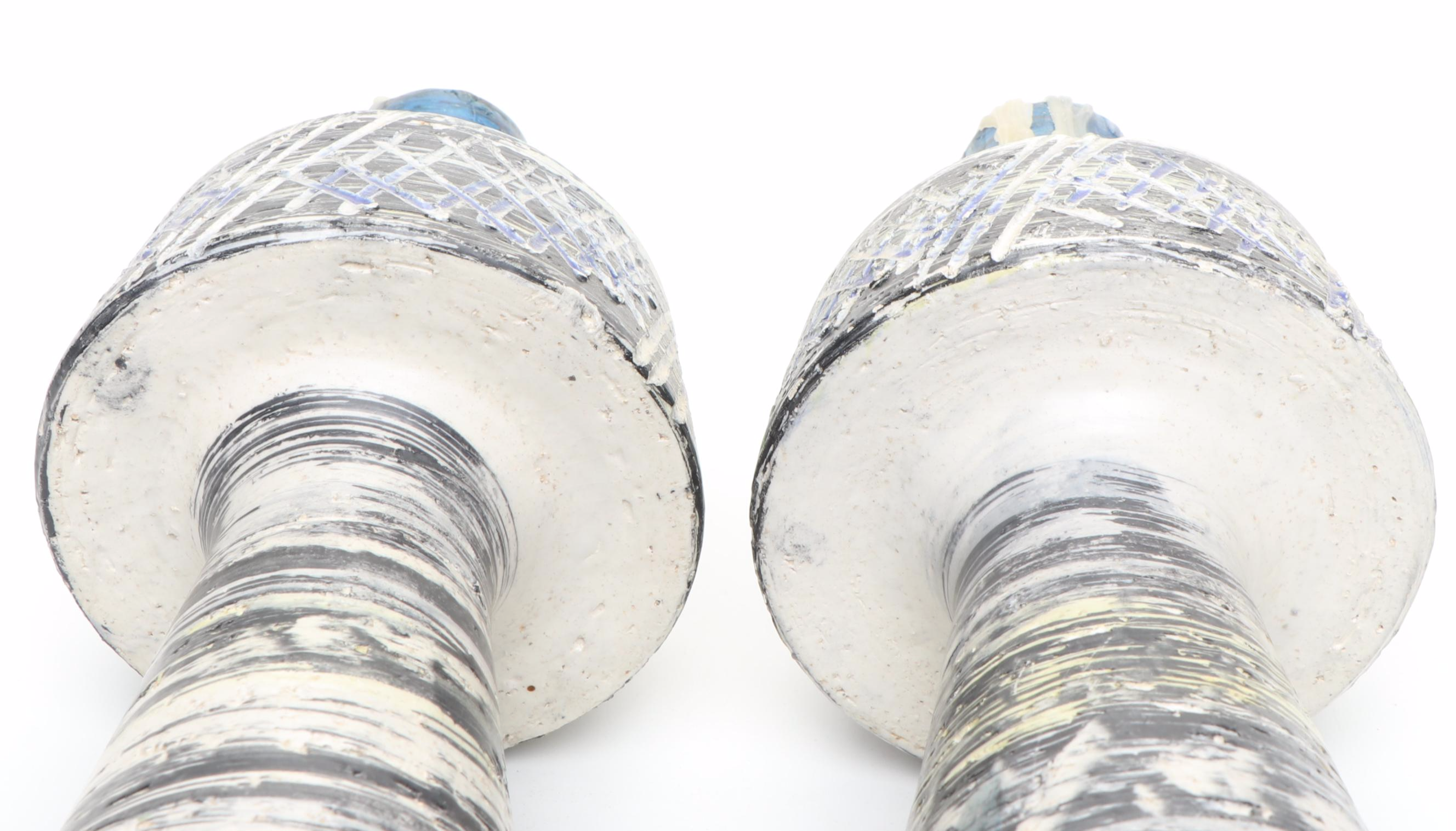 Italian Pottery Hand-Painted Candlesticks Pair