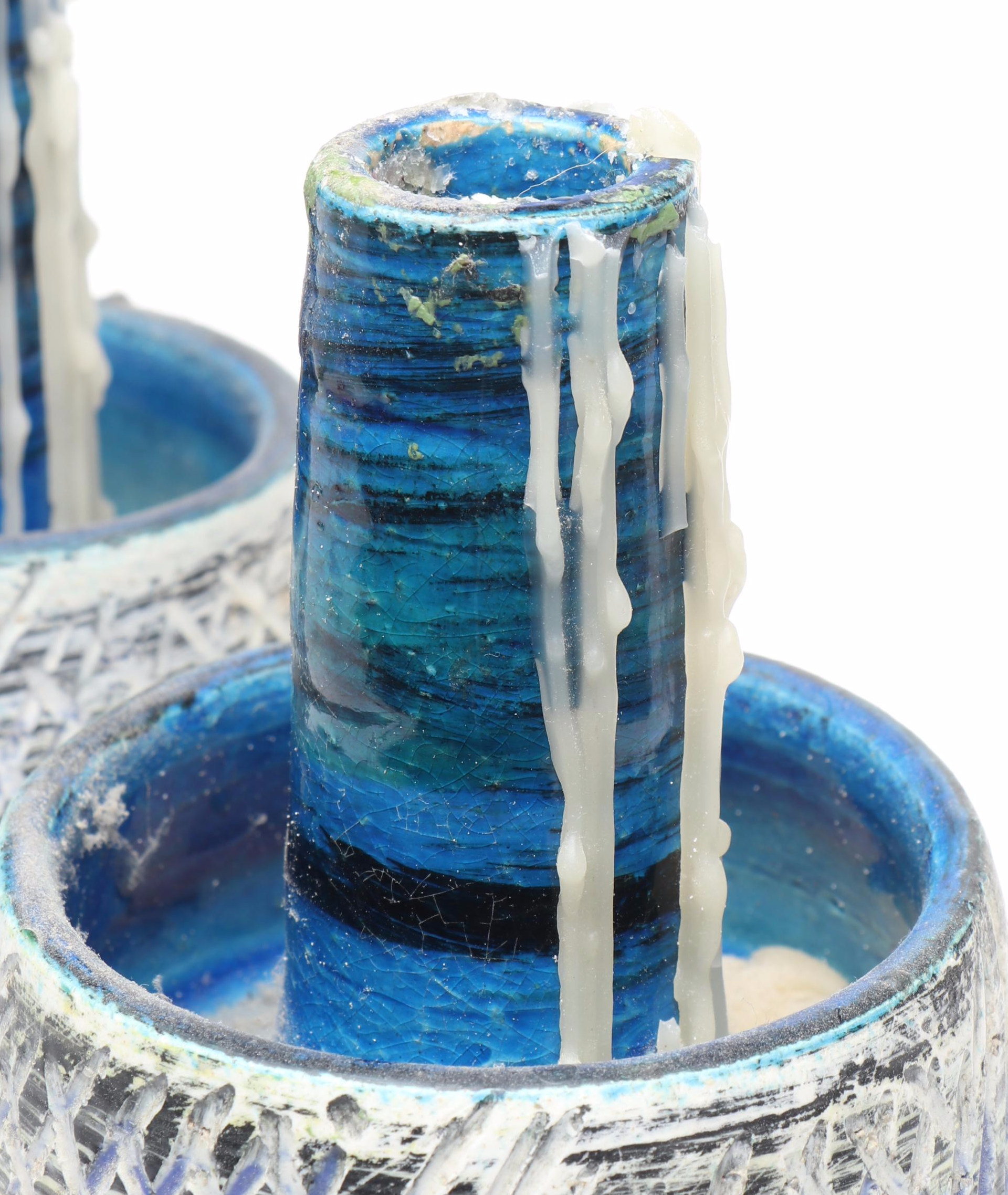 Italian Pottery Hand-Painted Candlesticks Pair