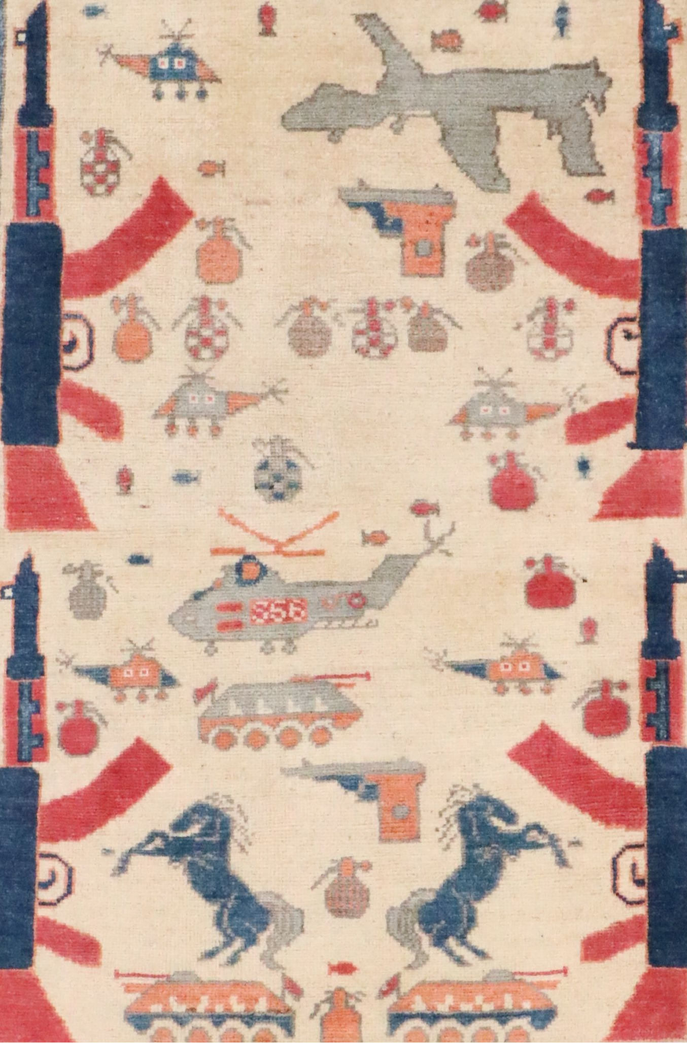 2'9 x 4'1 Hand-Knotted Afghan Pictorial War Rug Accent Rug