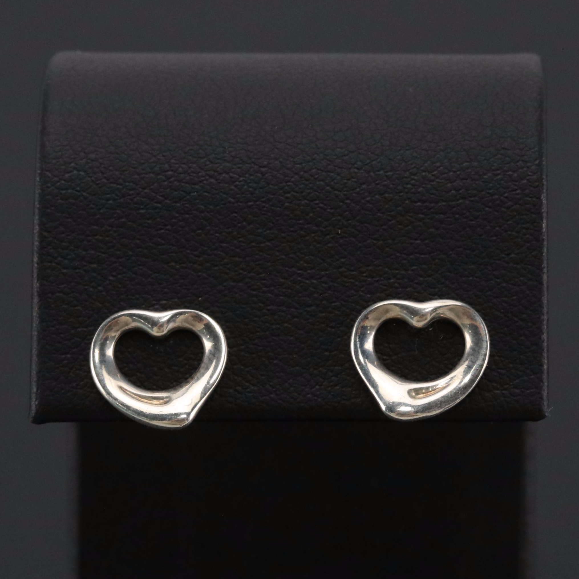 Elsa Peretti for Tiffany & Co. Sterling Open Heart Stud Earrings with Box