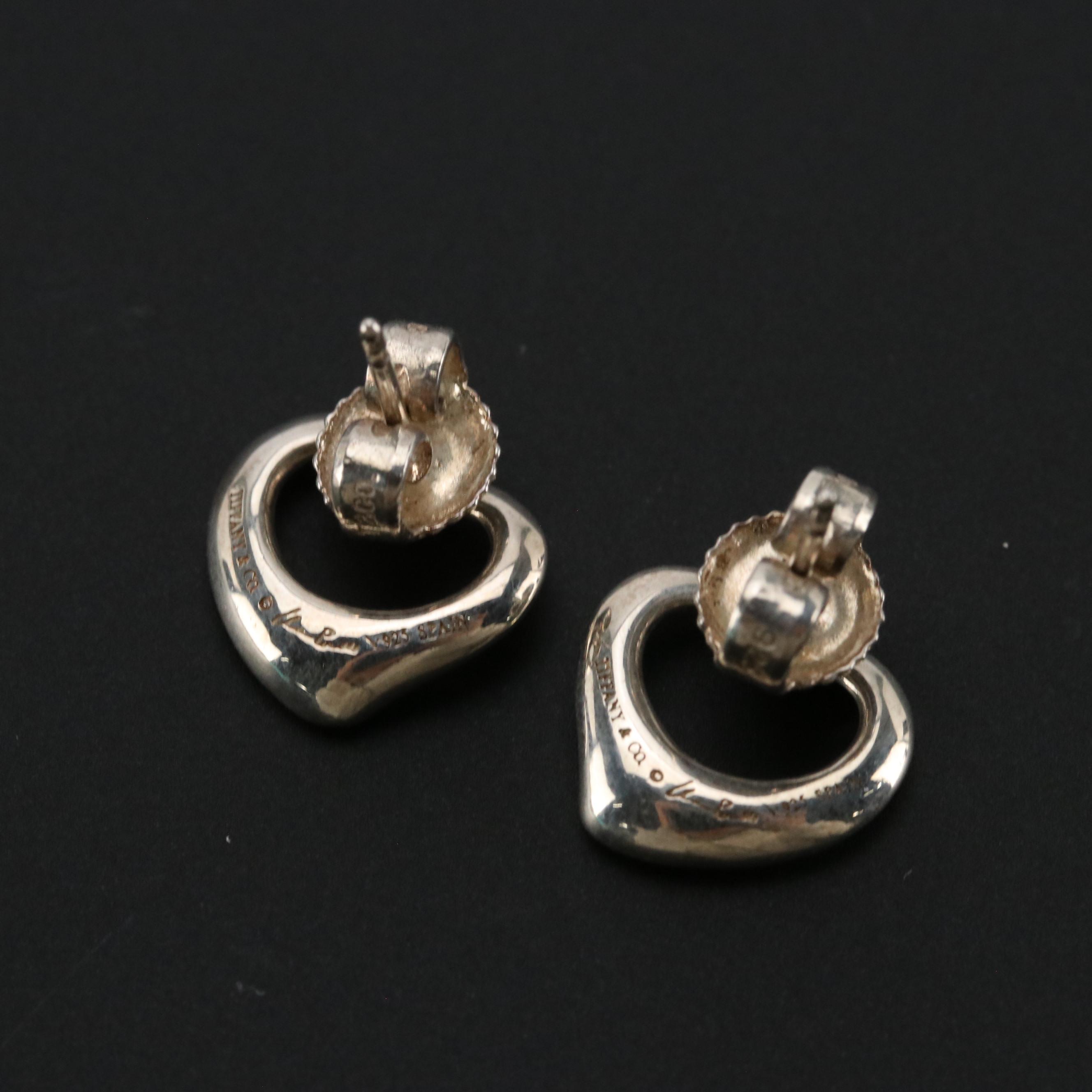 Elsa Peretti for Tiffany & Co. Sterling Open Heart Stud Earrings with Box