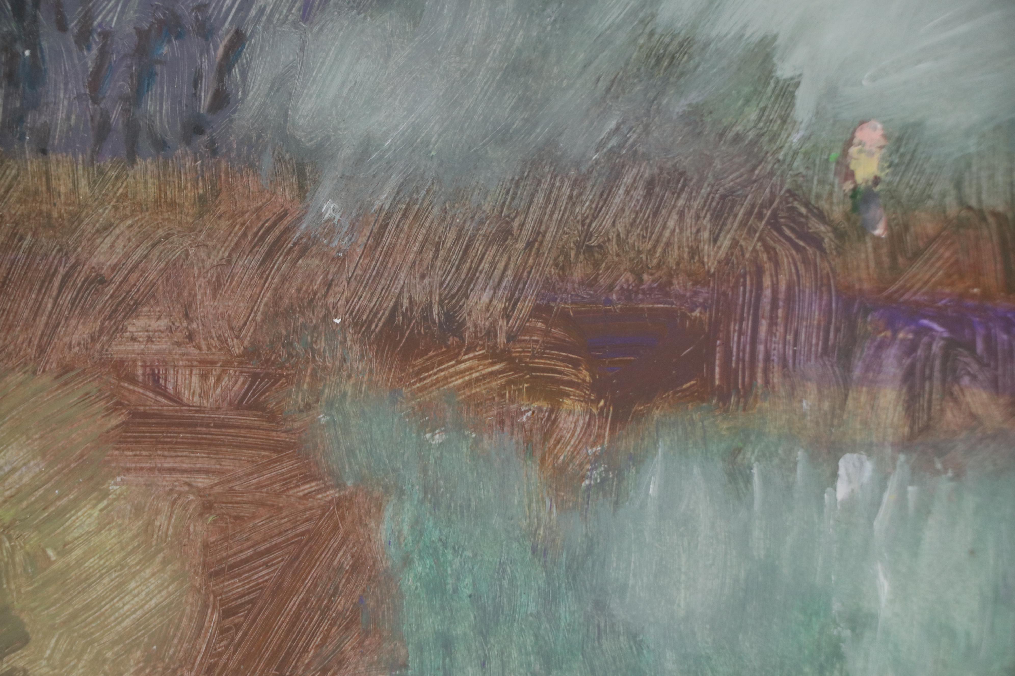 Robert Riddle Baker Landscape Acrylic Painting "Figure by the Lake," 2023