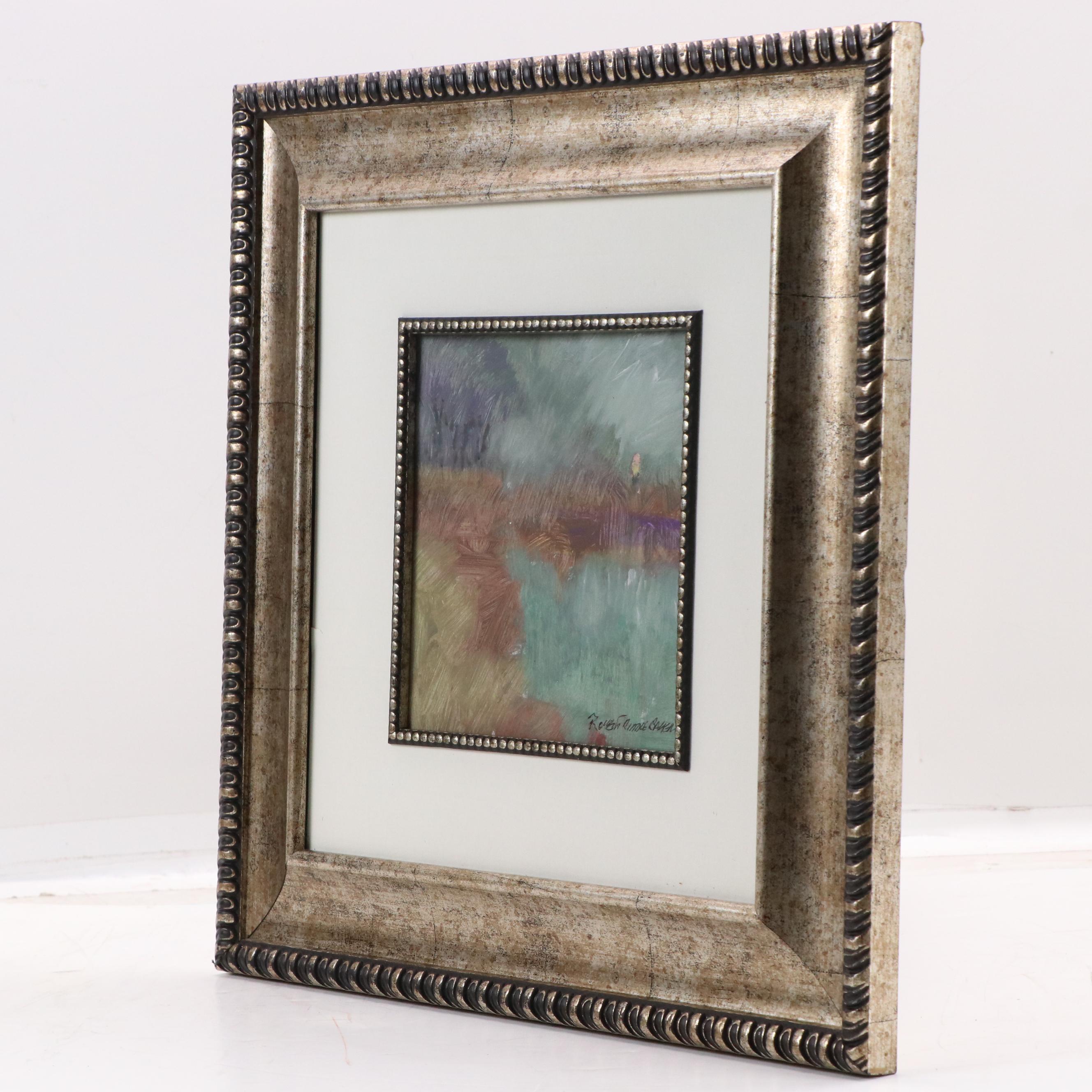 Robert Riddle Baker Landscape Acrylic Painting "Figure by the Lake," 2023