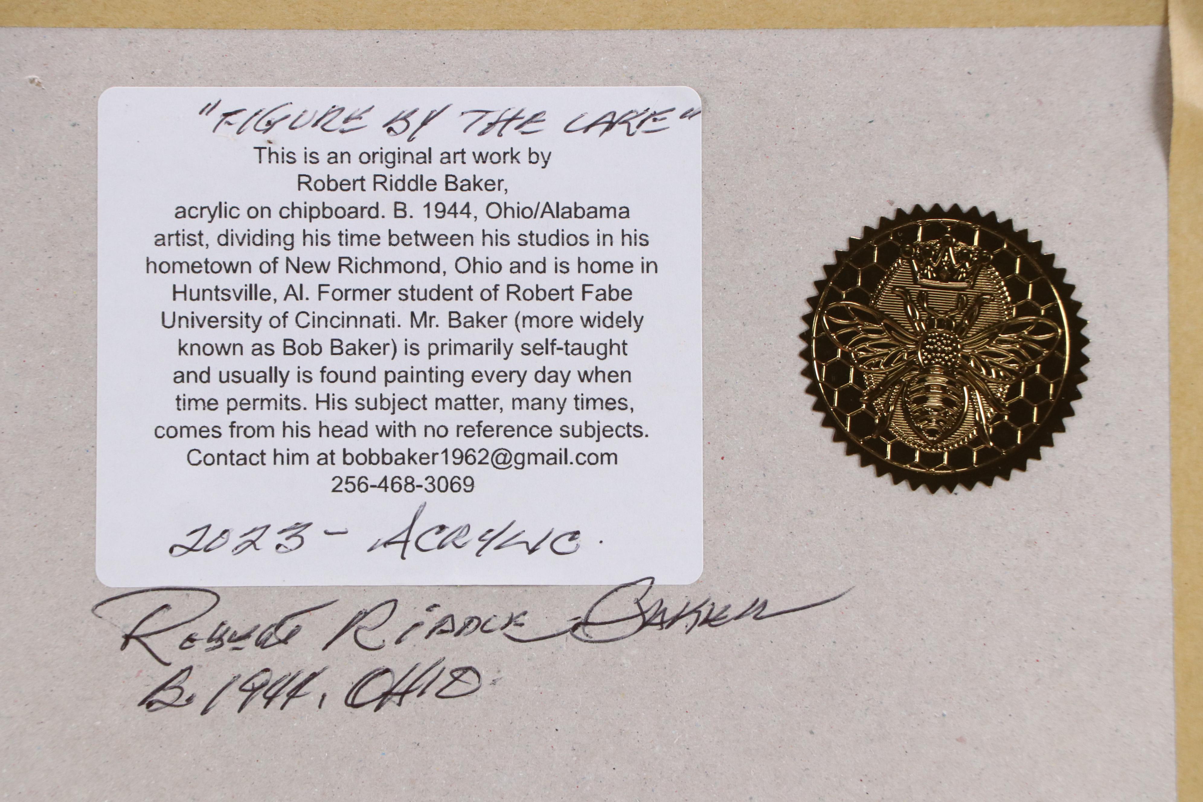 Robert Riddle Baker Landscape Acrylic Painting "Figure by the Lake," 2023