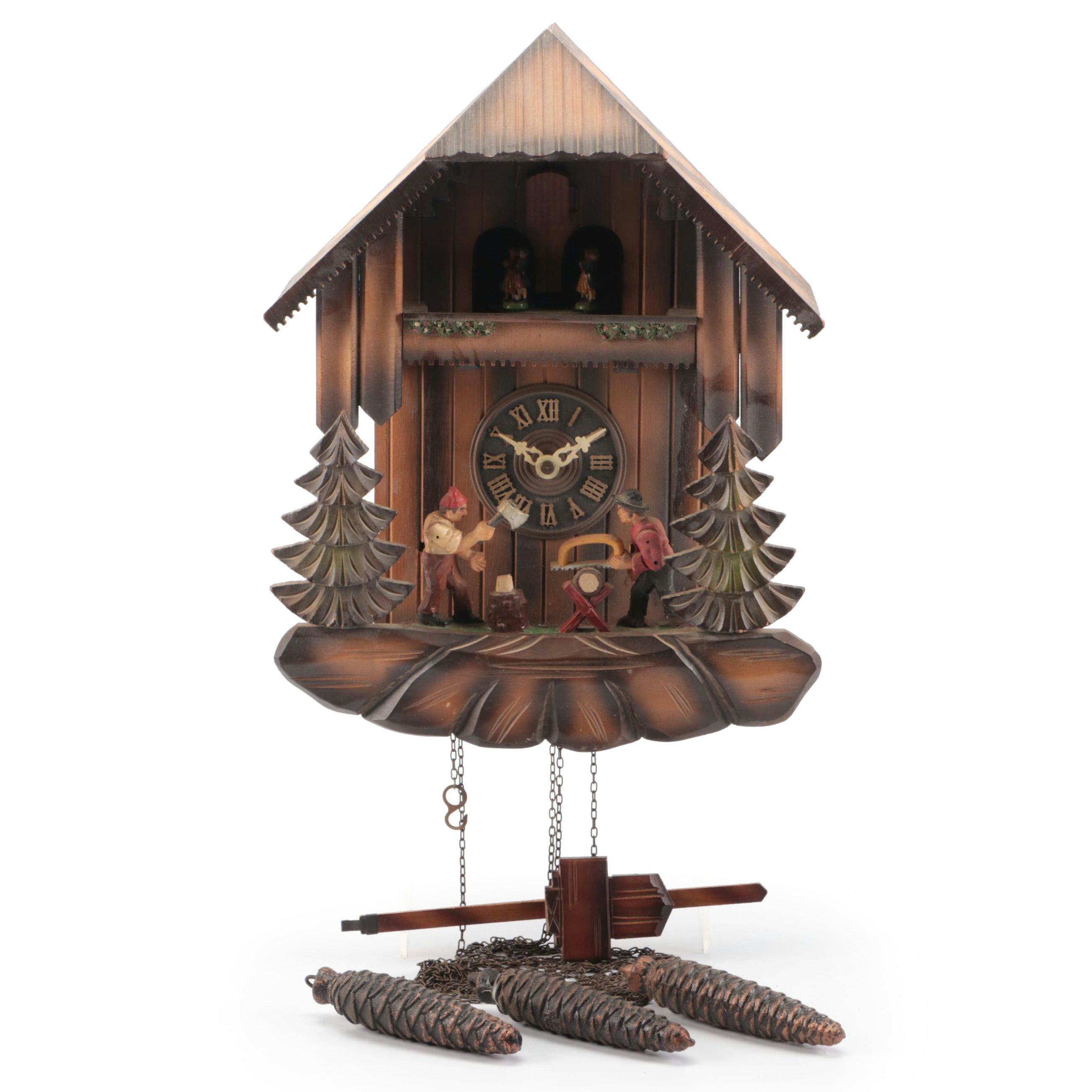 Albert Schwab Chalet Style Wooden Cuckoo Wall Clock, Mid to Late 20th C.