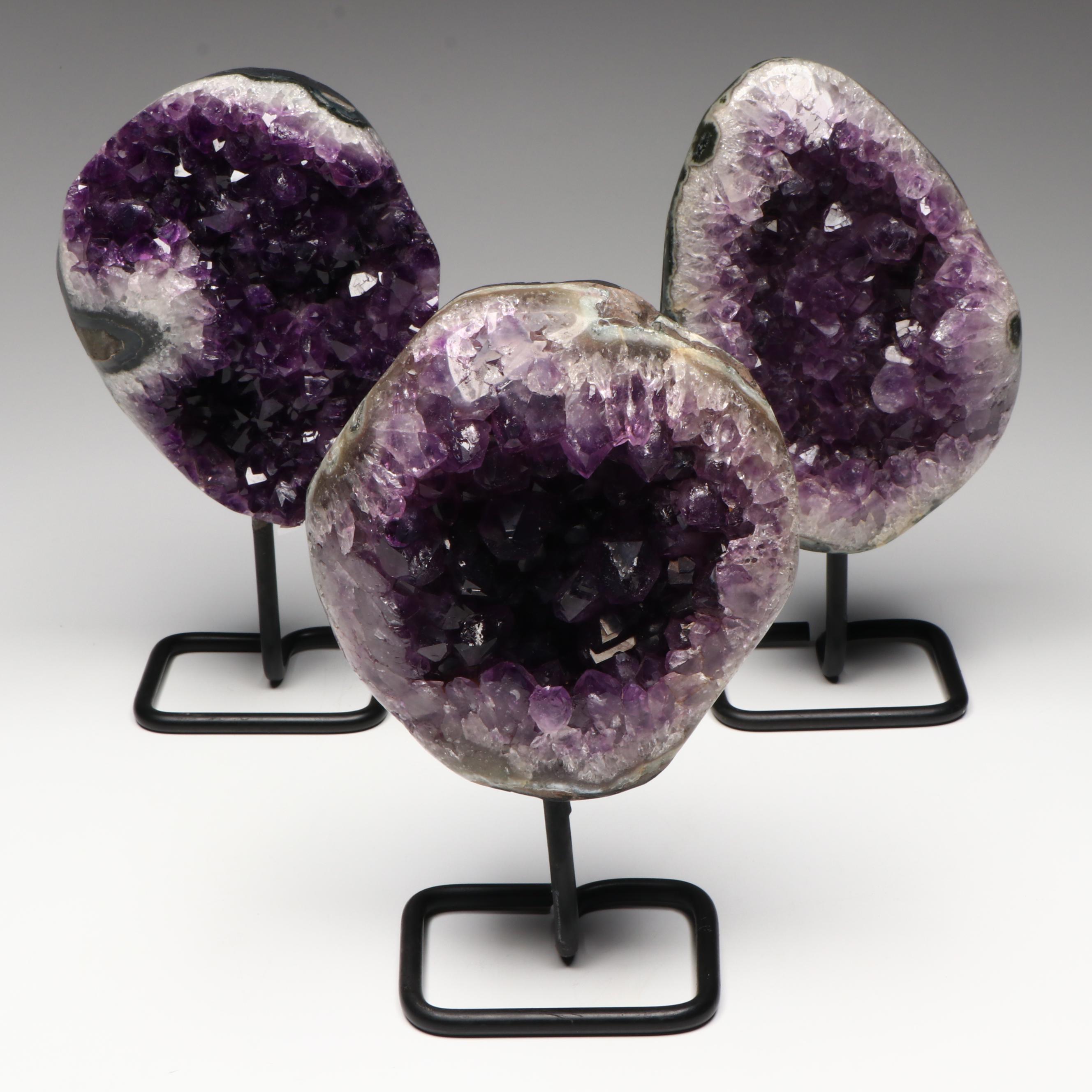 Amethyst Geode Specimens on Custom Metal Stands