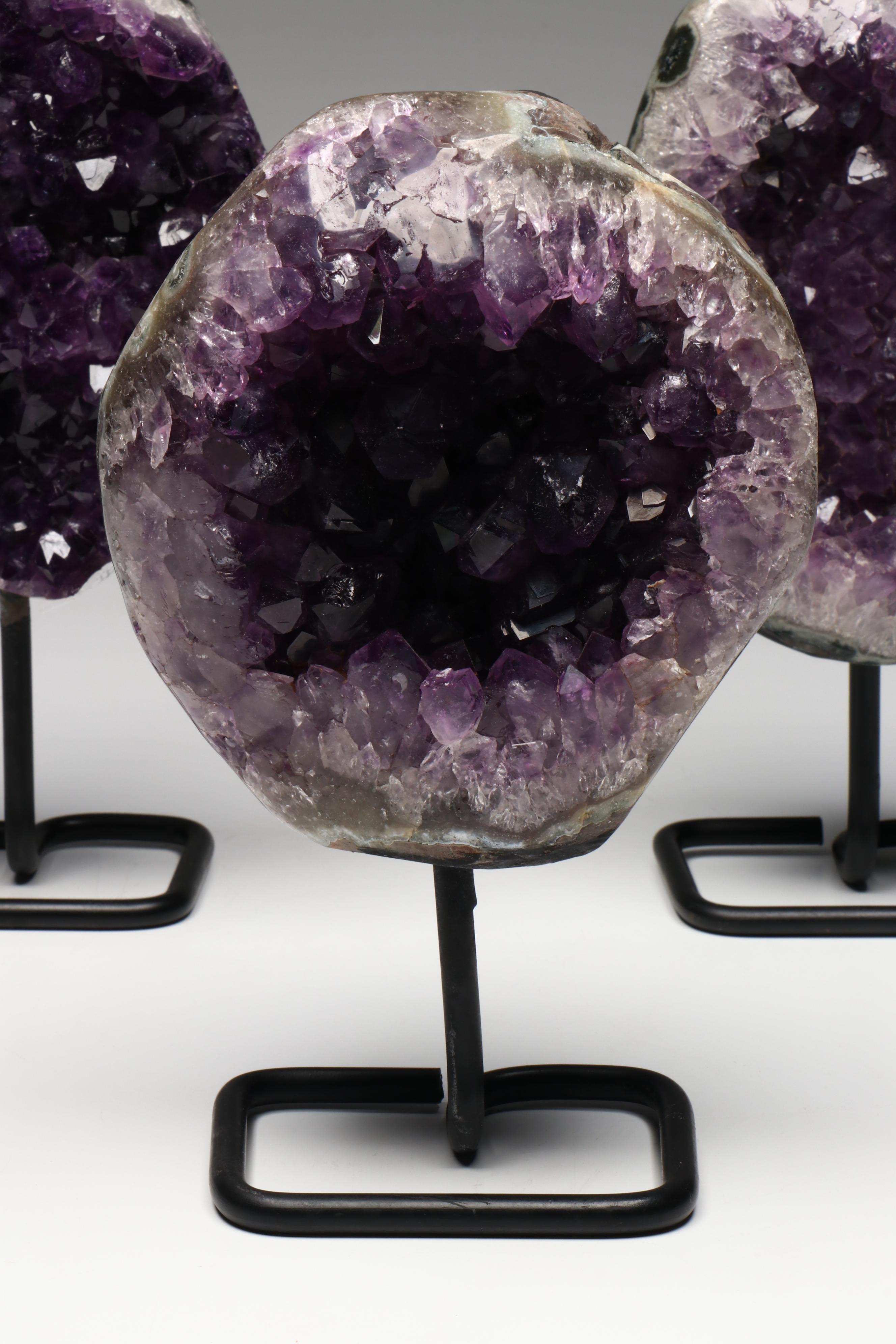 Amethyst Geode Specimens on Custom Metal Stands