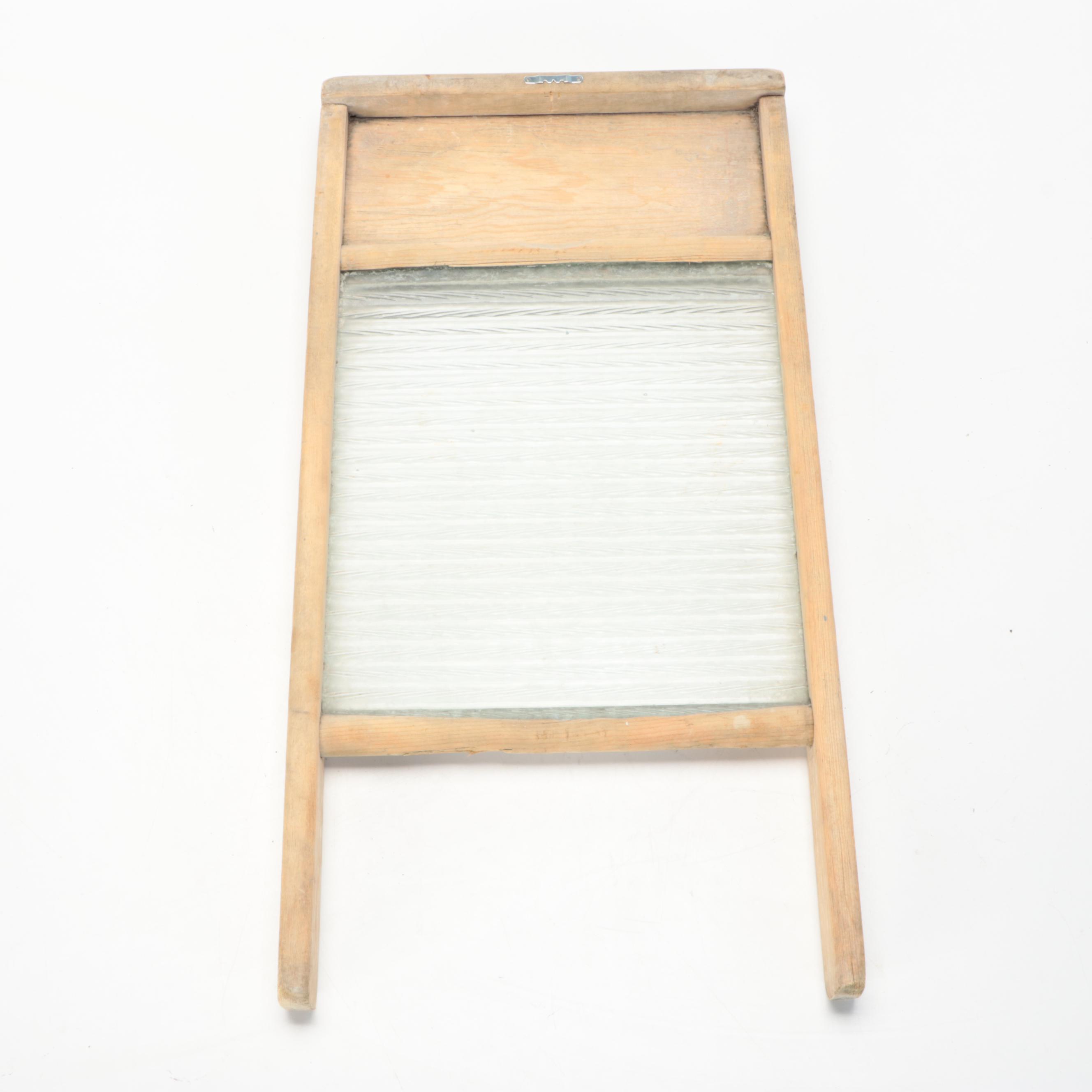 Wood and Glass Panel Washboard with Wall Hanger