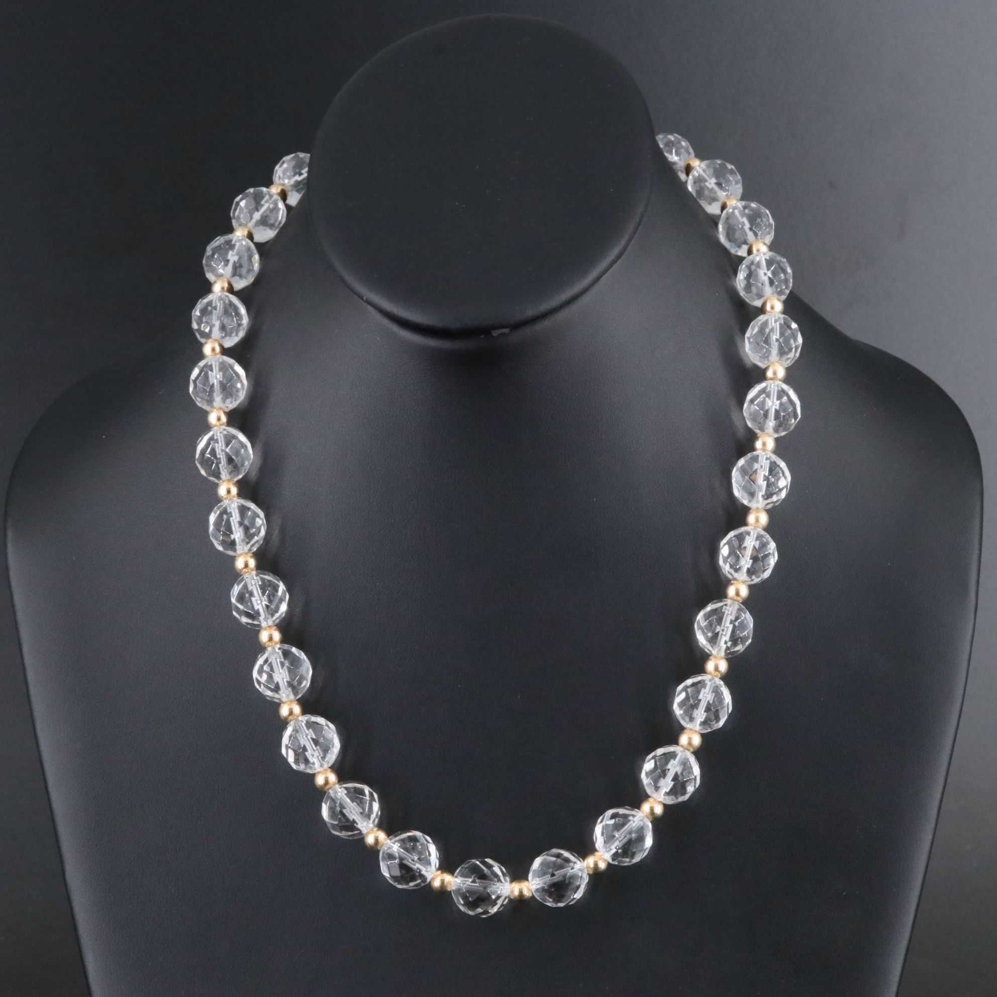 14K Rock Crystal Quartz Bead Necklace