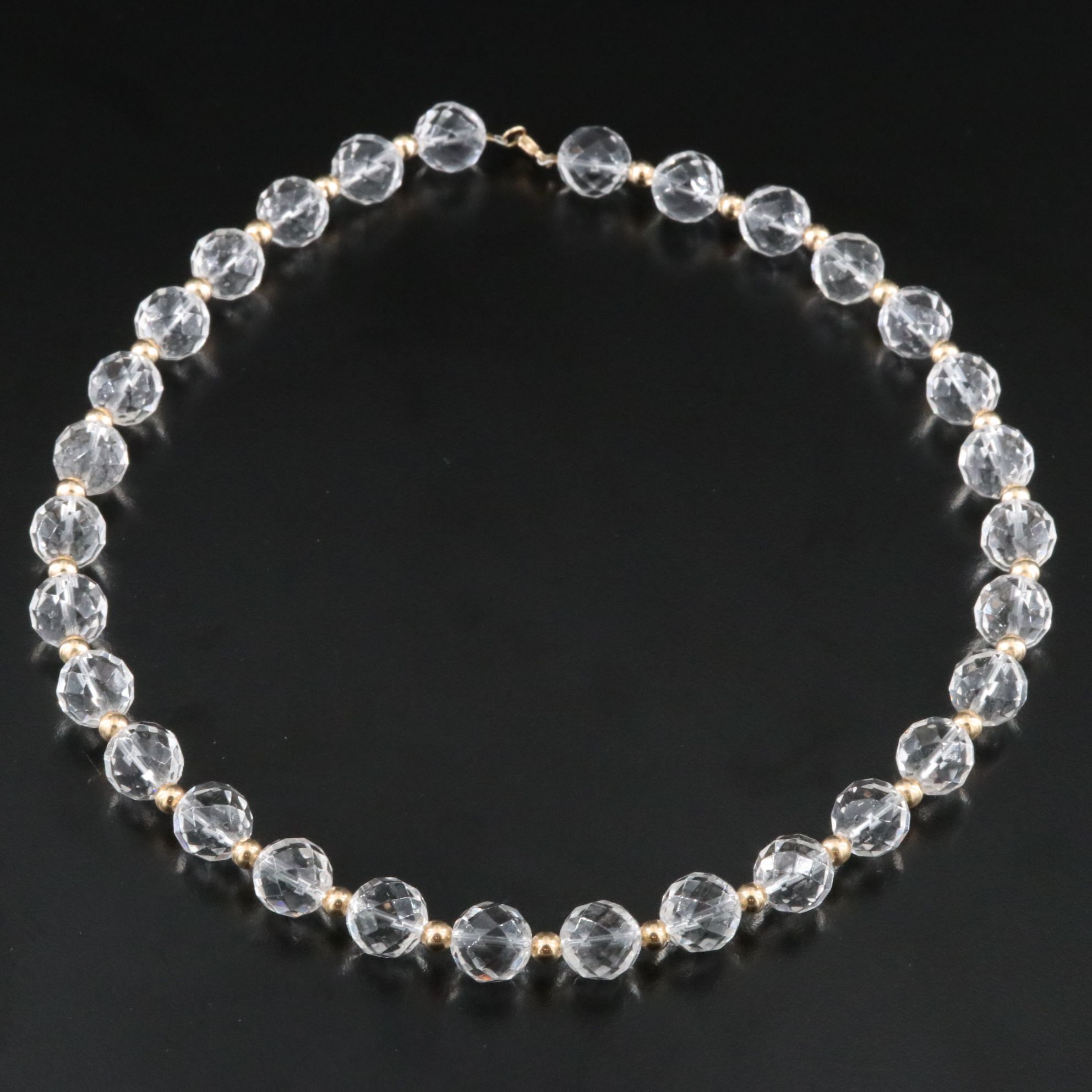 14K Rock Crystal Quartz Bead Necklace