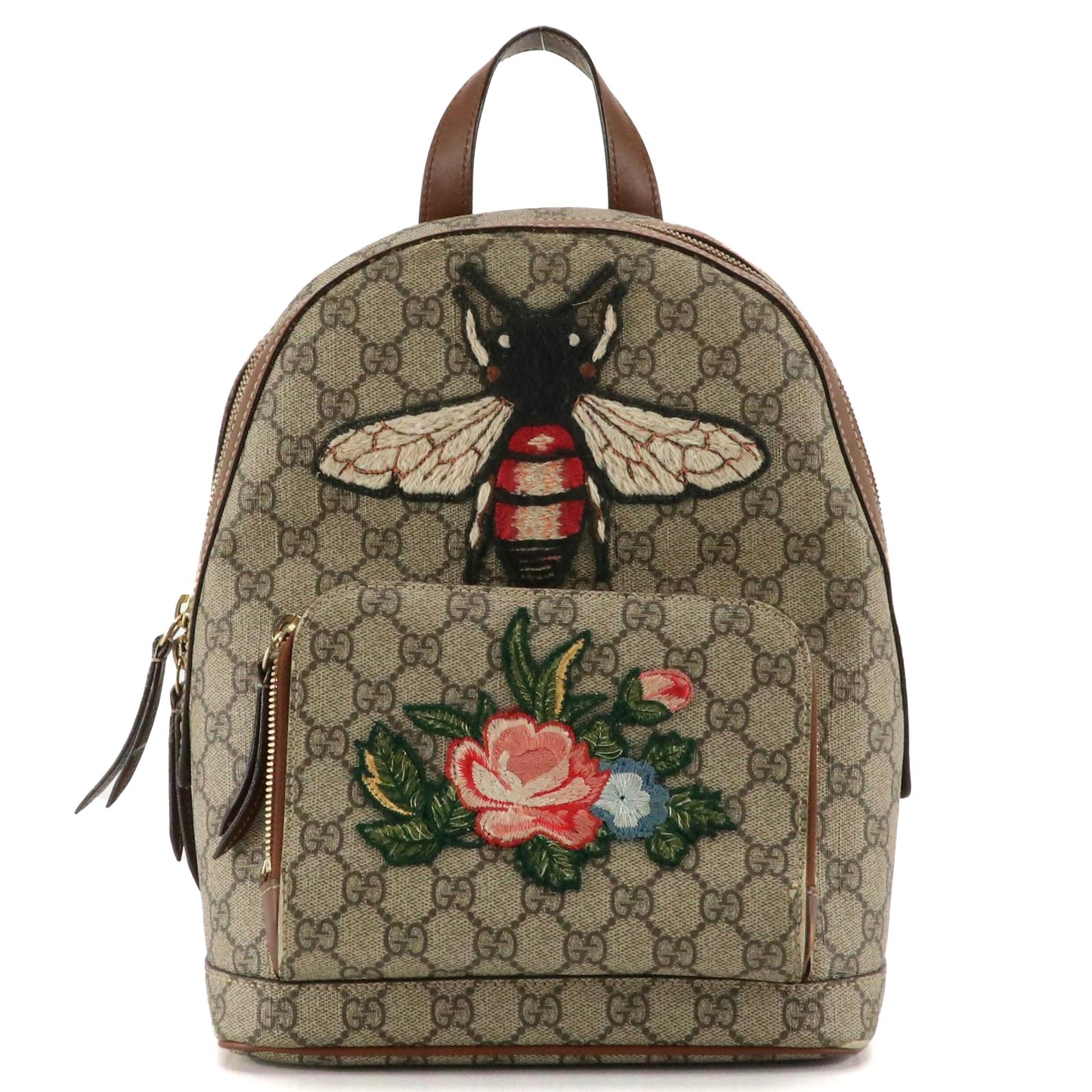Gucci Europe Exclusive Bee and Floral Applique GG Supreme & Leather Backpack