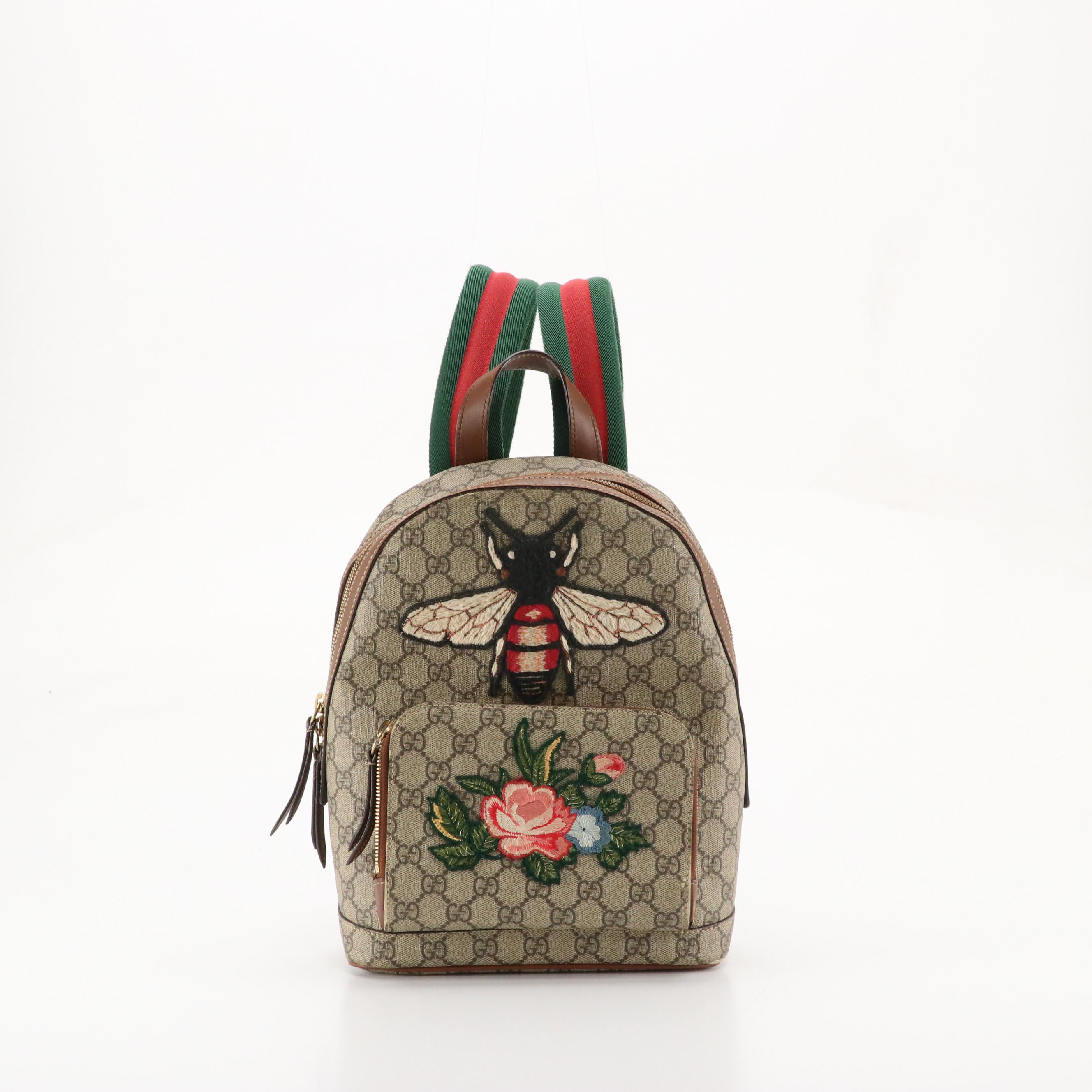 Gucci Europe Exclusive Bee and Floral Applique GG Supreme & Leather Backpack