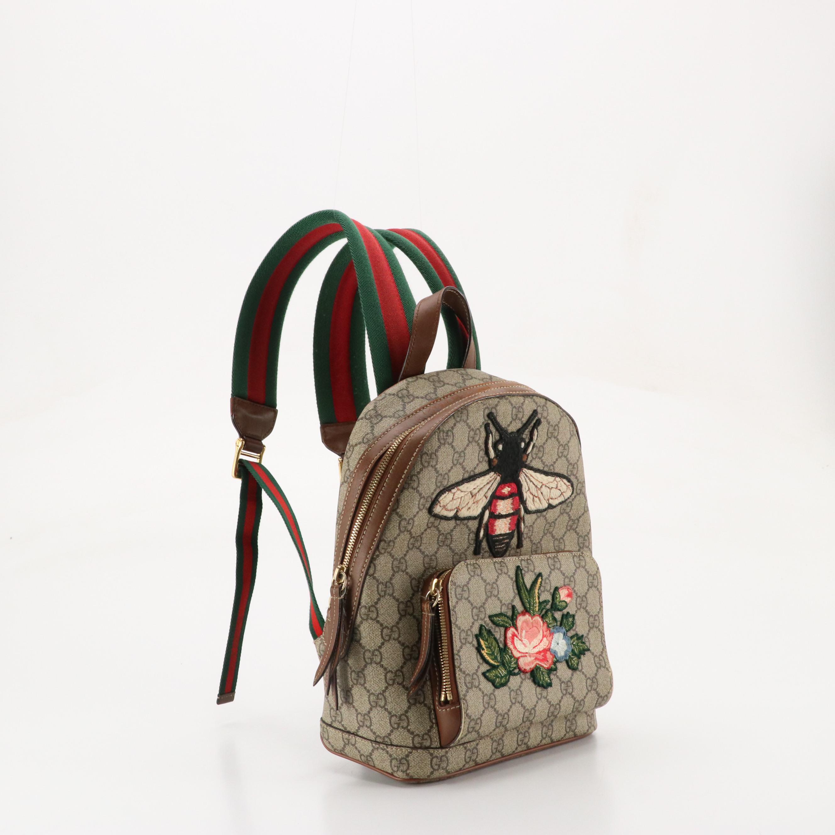 Gucci Europe Exclusive Bee and Floral Applique GG Supreme & Leather Backpack