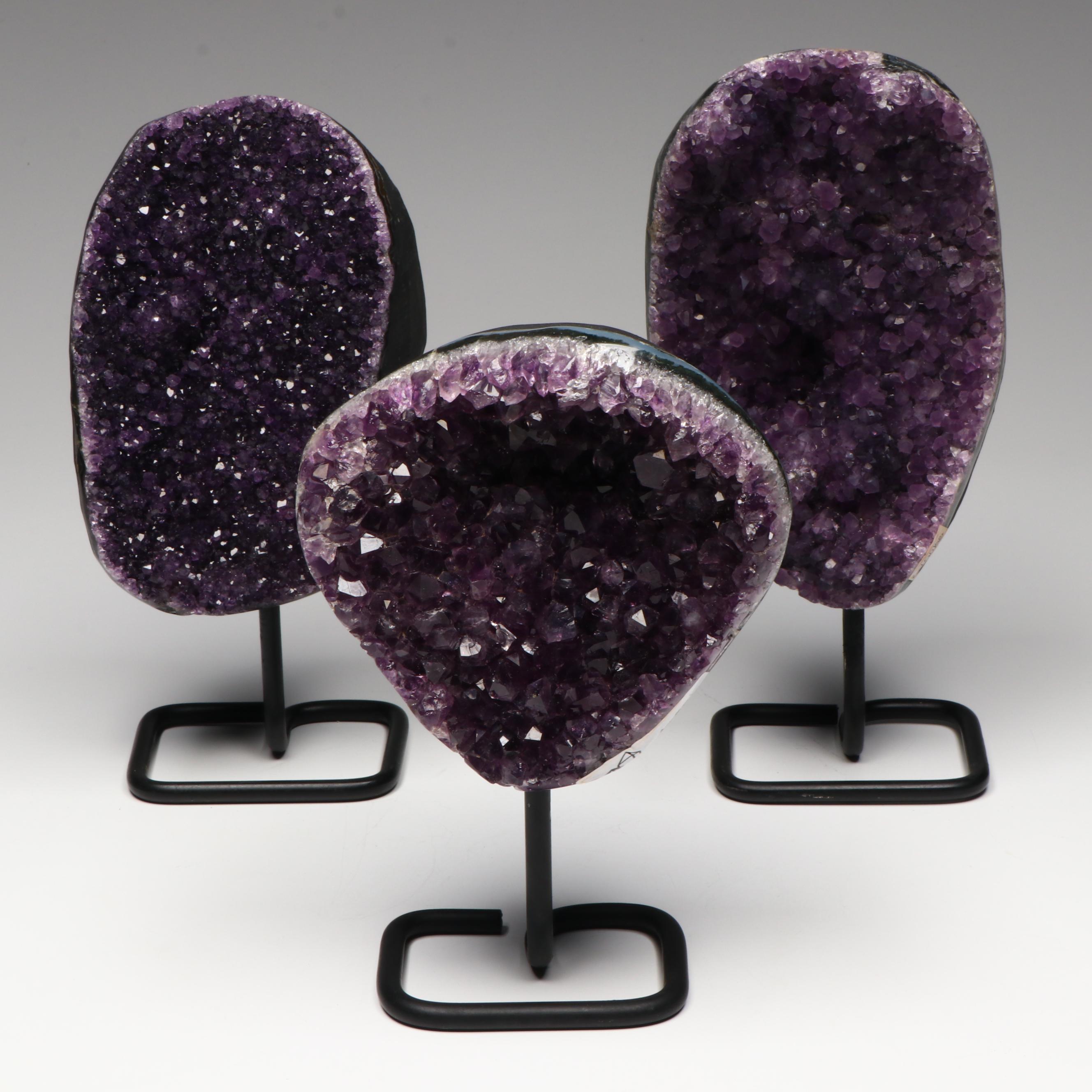 Amethyst Specimens on Modern Metal Stands