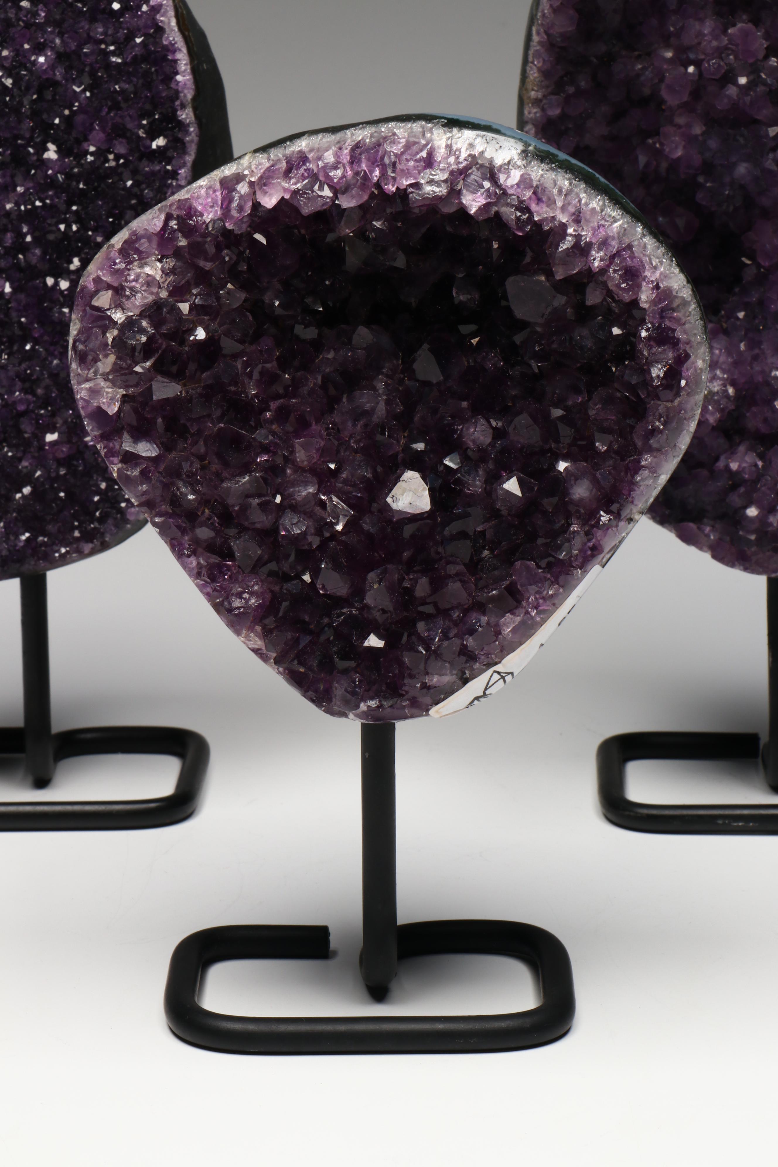 Amethyst Specimens on Modern Metal Stands