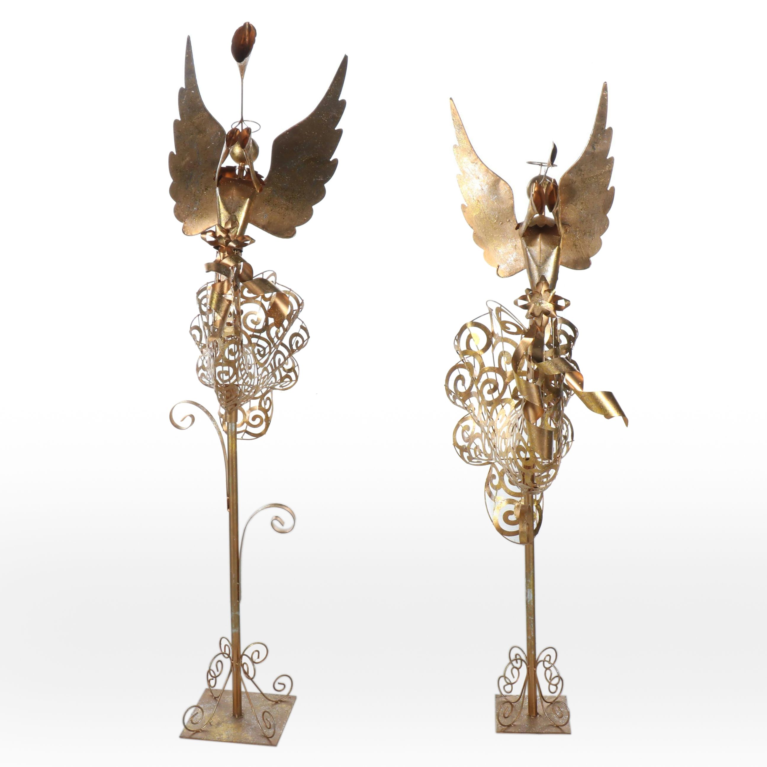 Trumpeting Angels on Cornucopias Gold Finish Metal Figures