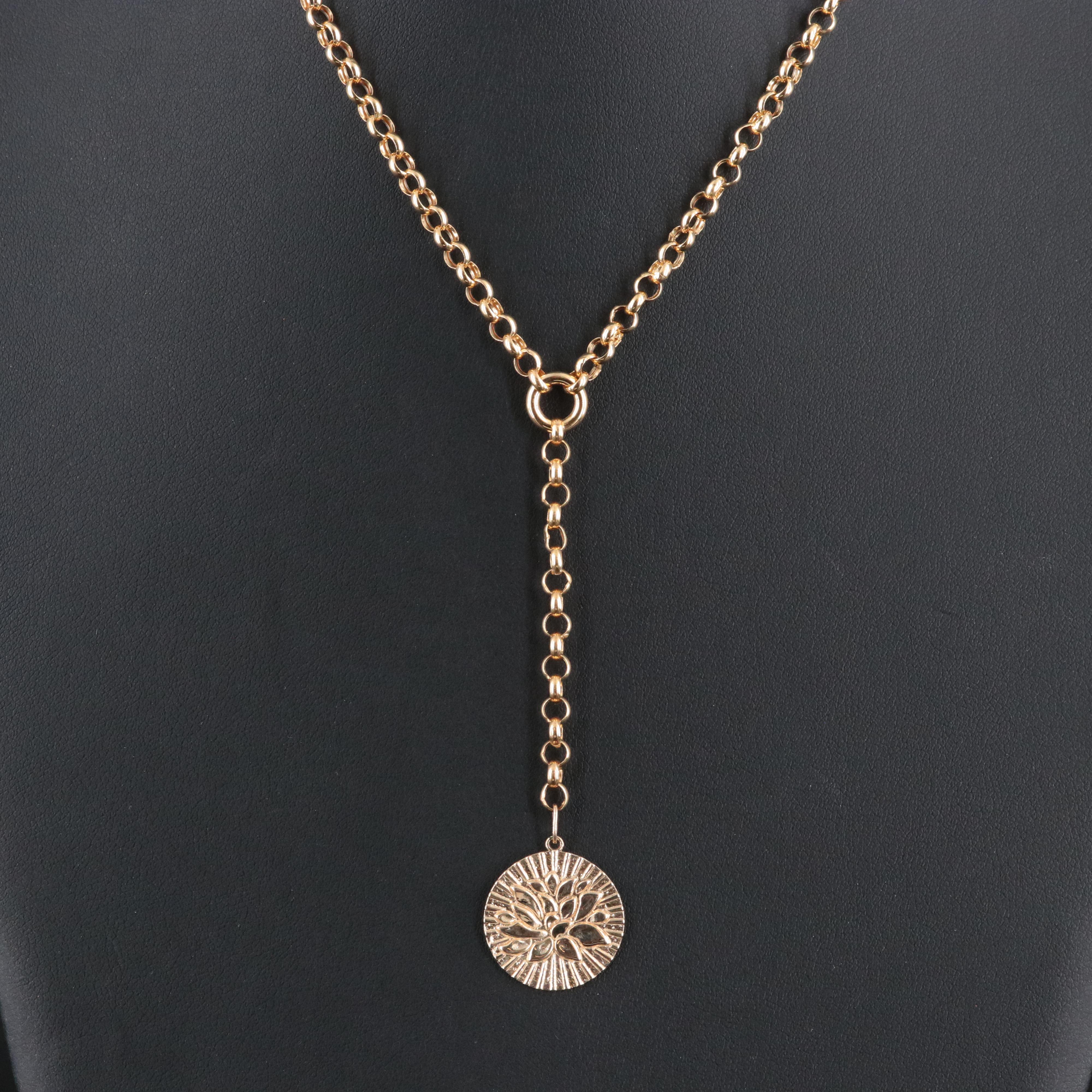 10K Lotus Flower Lariat Necklace