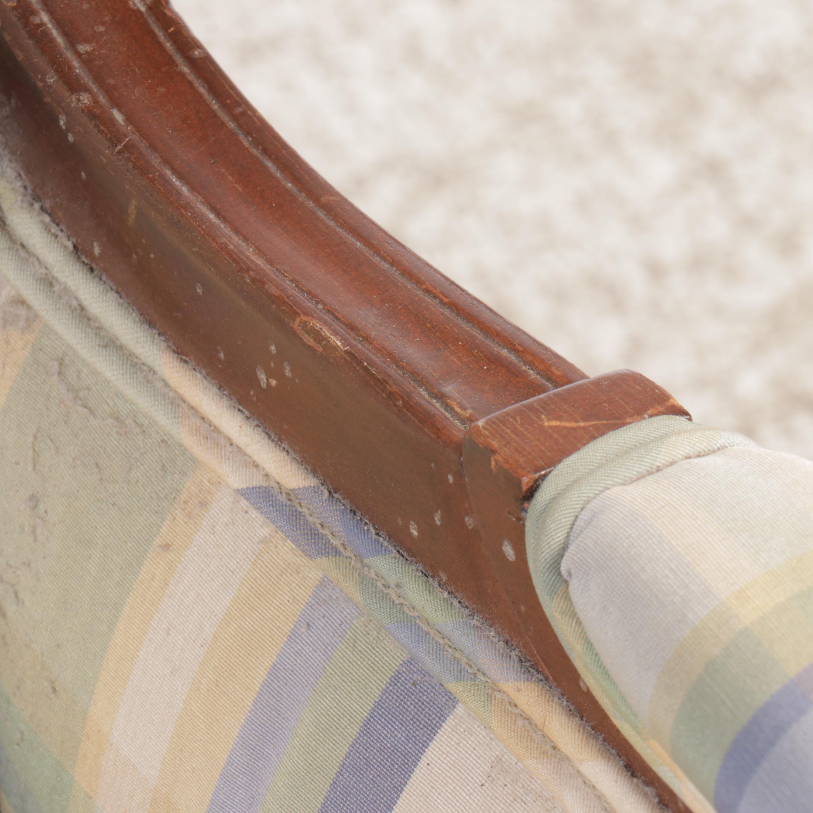 Louis XV Style Walnut and Plaid Upholstered Bergère