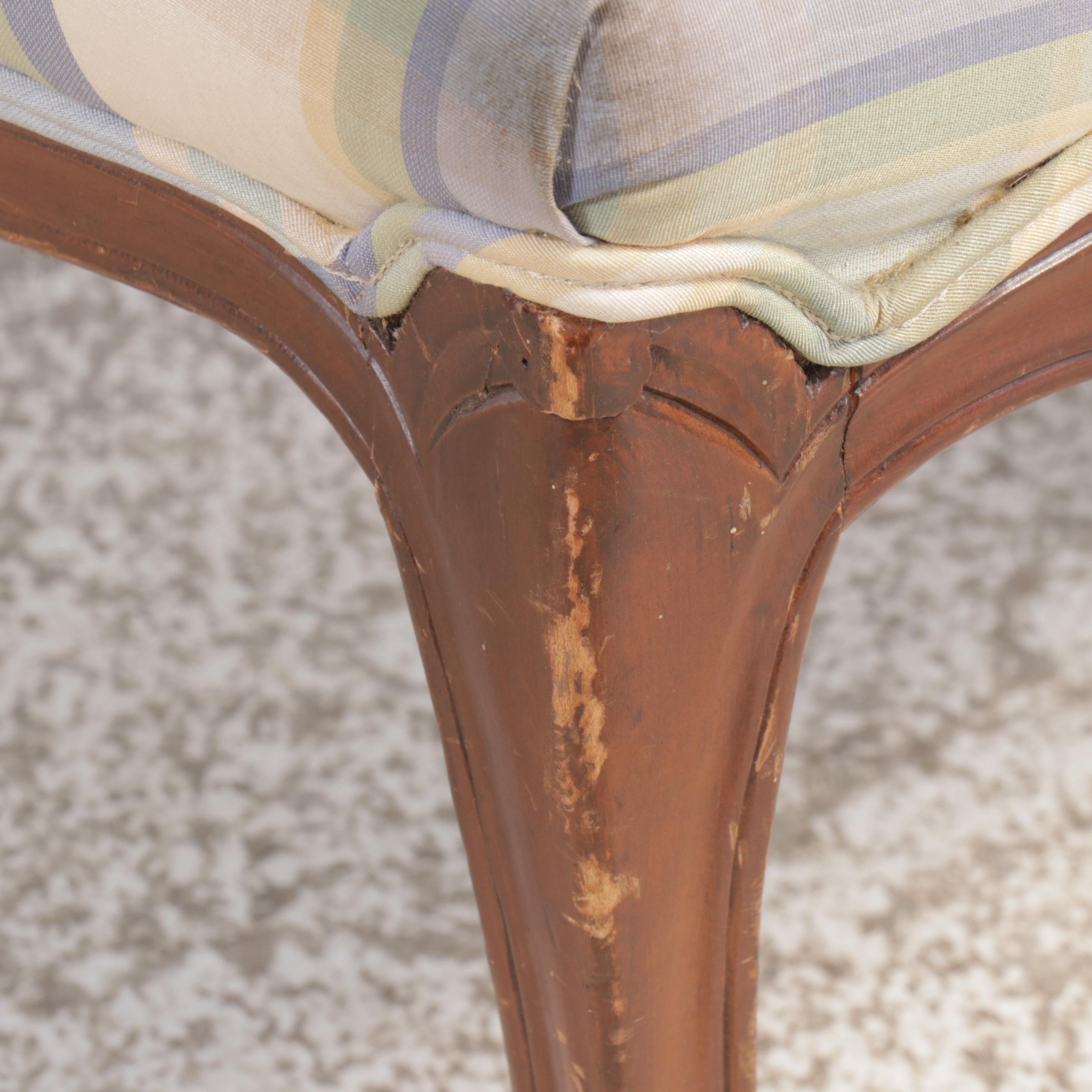 Louis XV Style Walnut and Plaid Upholstered Bergère