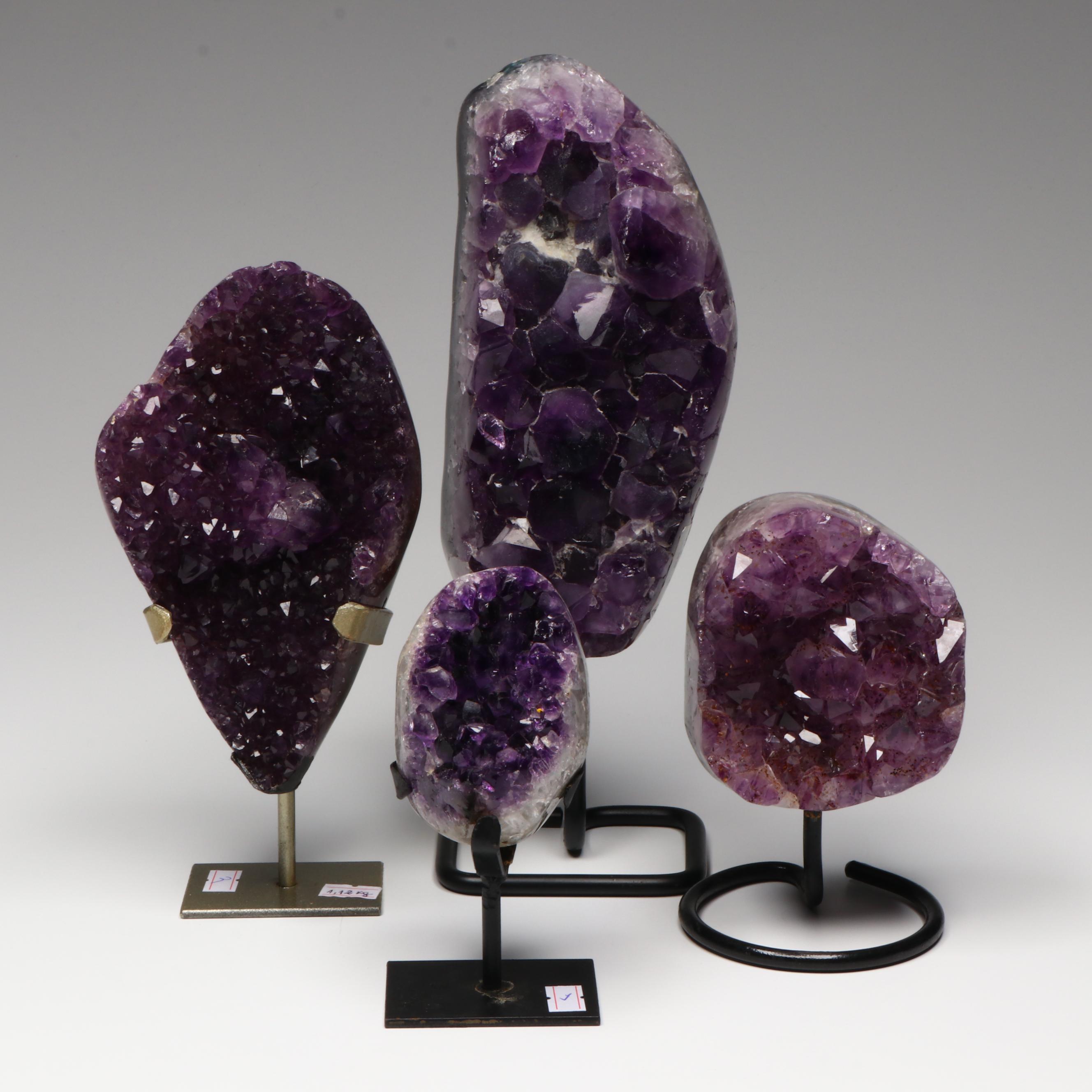 Amethyst Specimens on Modern Metal Stands