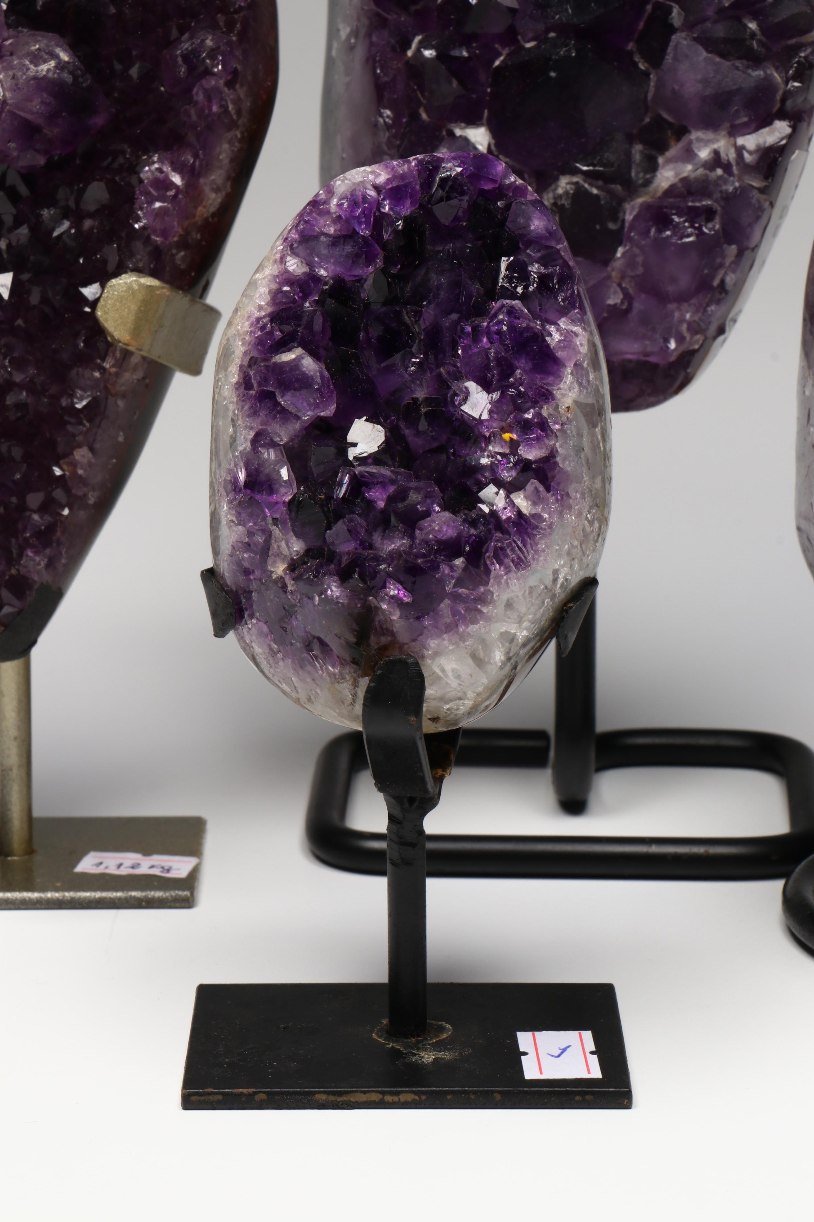 Amethyst Specimens on Modern Metal Stands