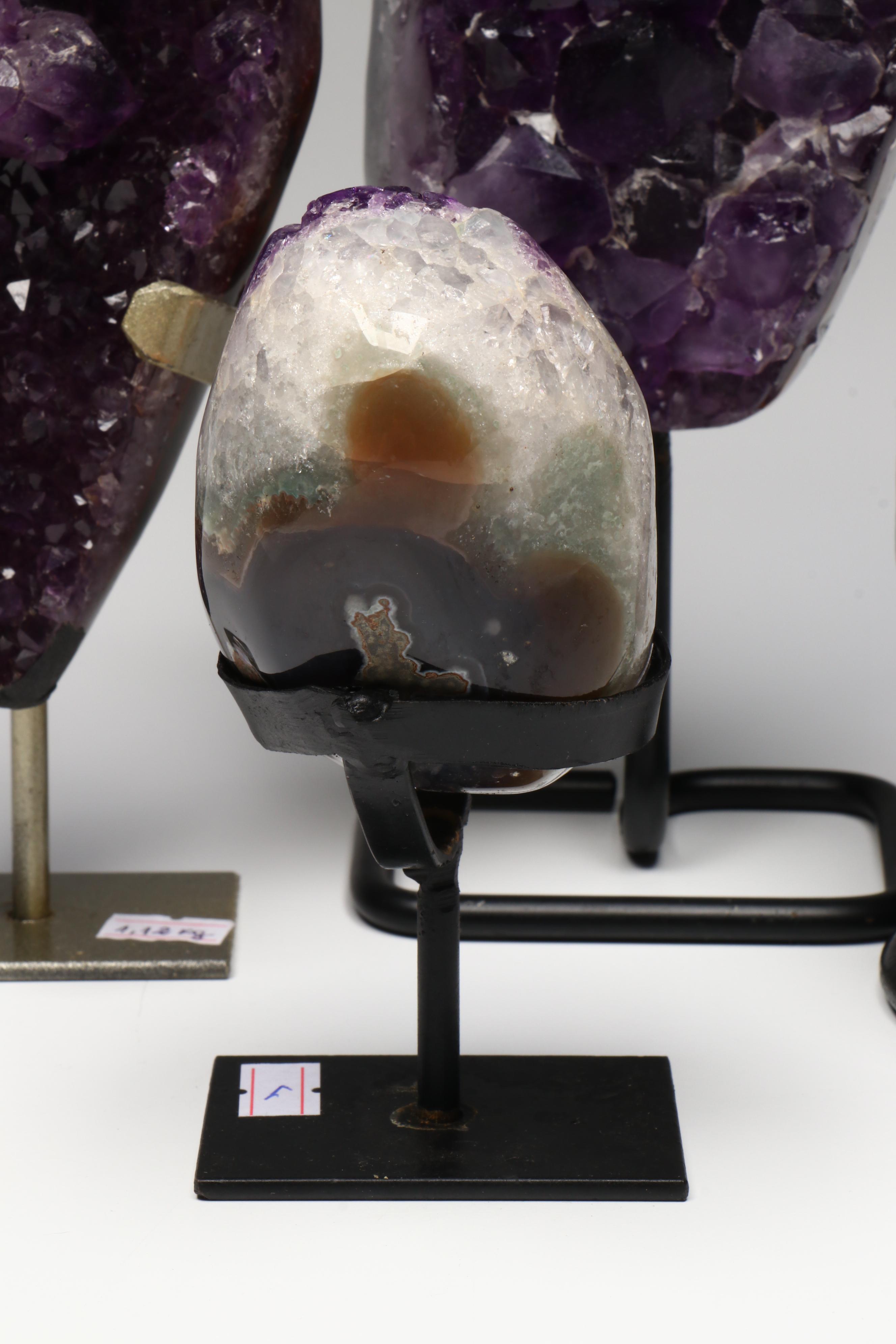 Amethyst Specimens on Modern Metal Stands